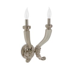 Ribbon & Reed Horn Double Arm Sconce in Polished Nickel