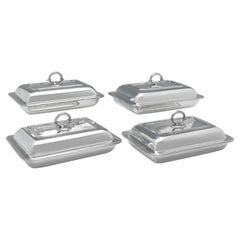 Ribbon & Reed Sterling Silver Set of Four Serving / Entree Dishes, London, 1937