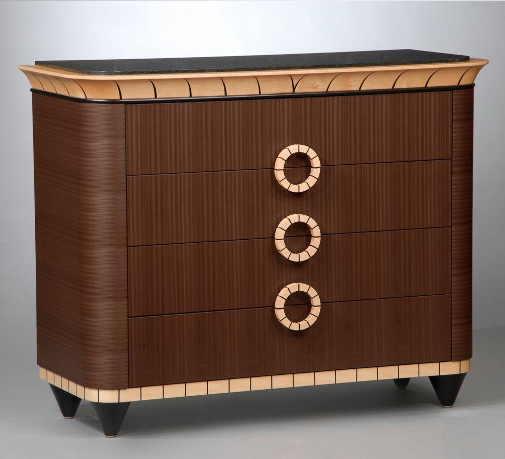 The Sapele wood chest of drawers can be custom made in many variations of dimension, materials, and finishes. Shown here as 42