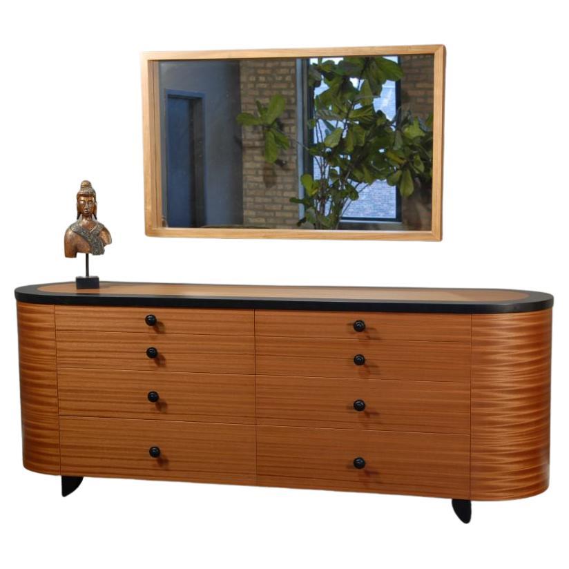 Ribbon Sapeli Elysia Dresser / Chest of Drawers with Black Detailing For Sale