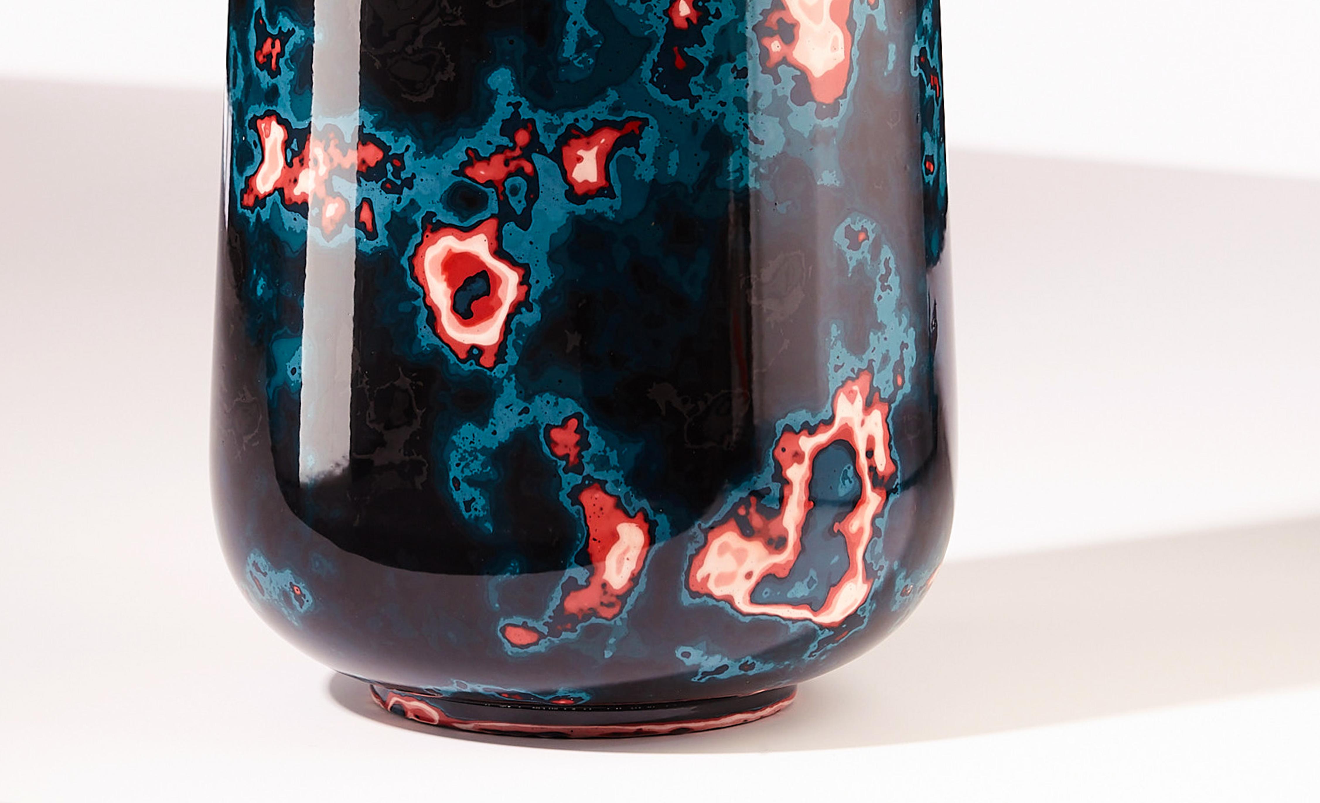 Resin Ribbon Stone, Contemporary Tall Vase in Black , Pink & Blue by Nic Parnell For Sale