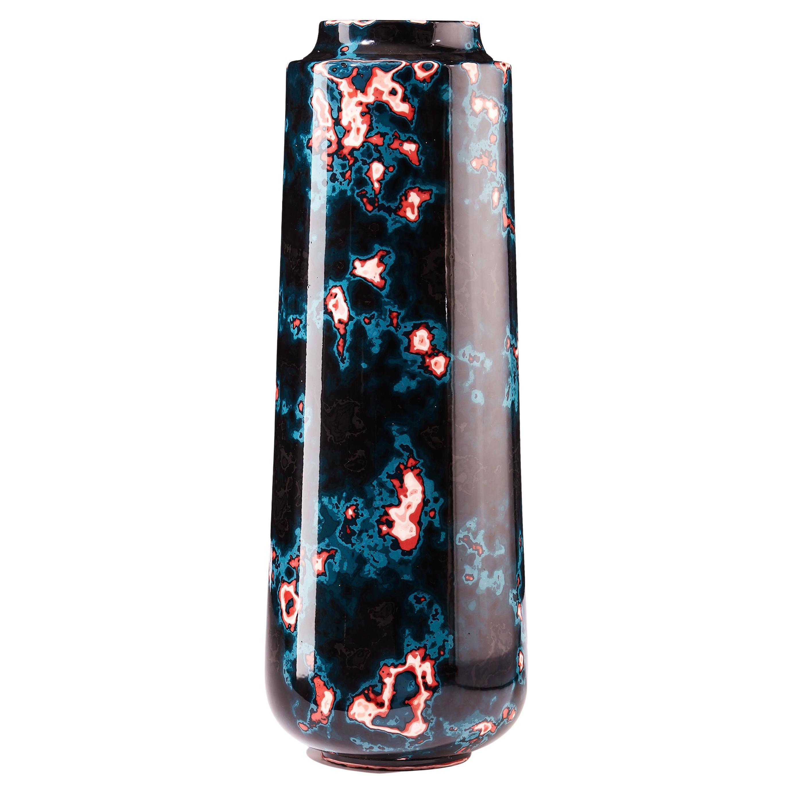 Ribbon Stone, Contemporary Tall Vase in Black , Pink & Blue by Nic Parnell For Sale