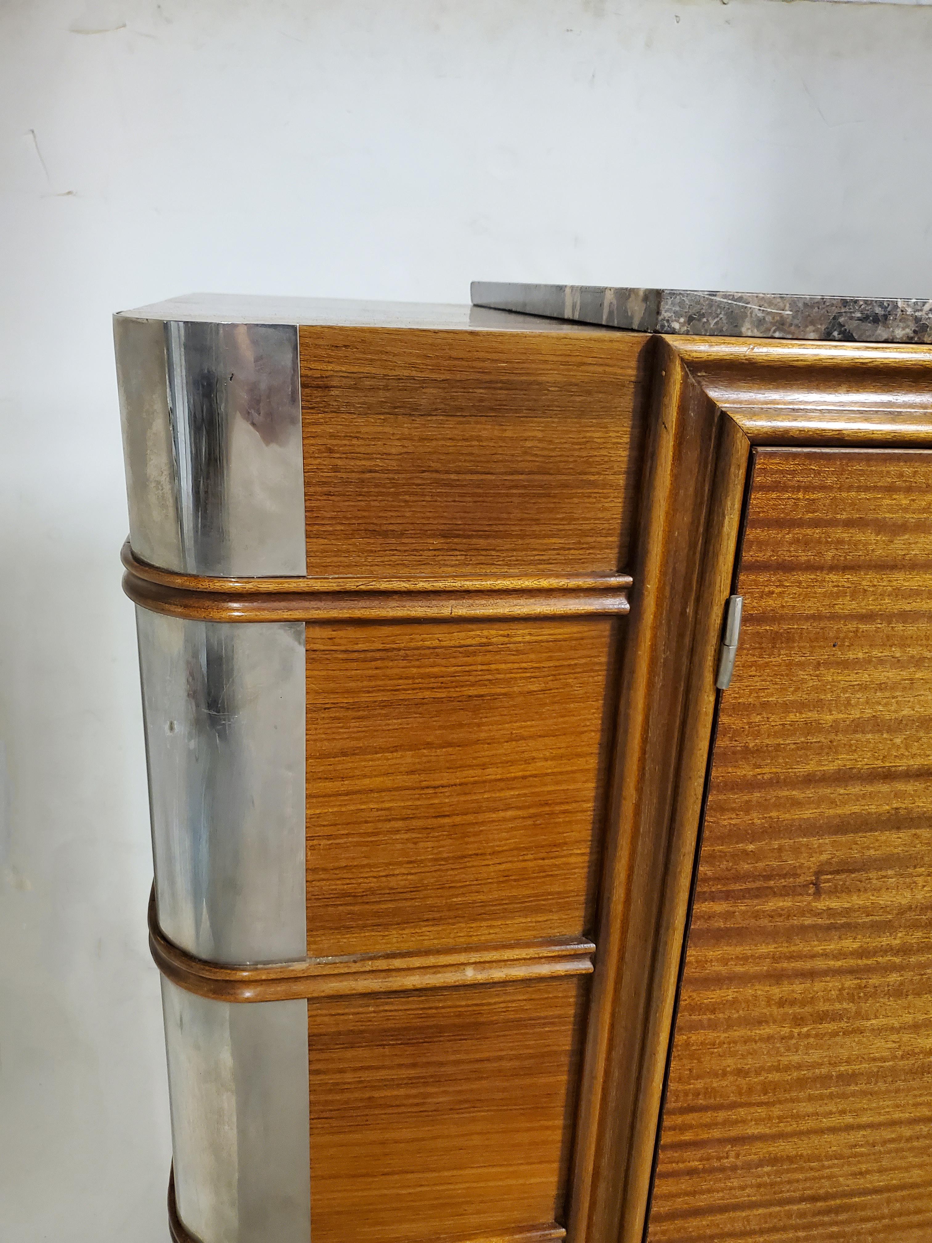 Ribbon stripe mahogany French Art Deco cabinet w/ nickel mounts 6