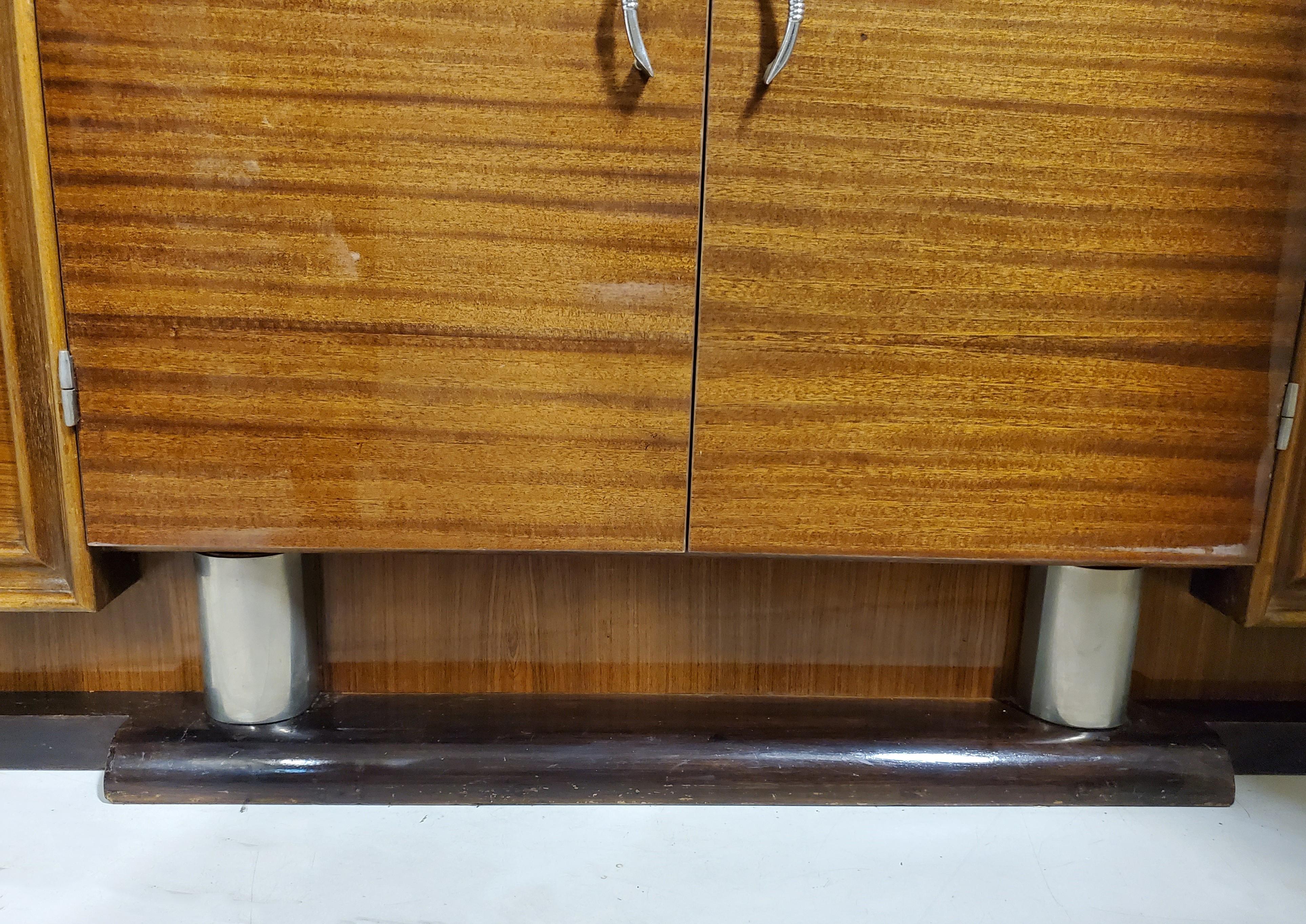 Ribbon stripe mahogany French Art Deco cabinet w/ nickel mounts 8