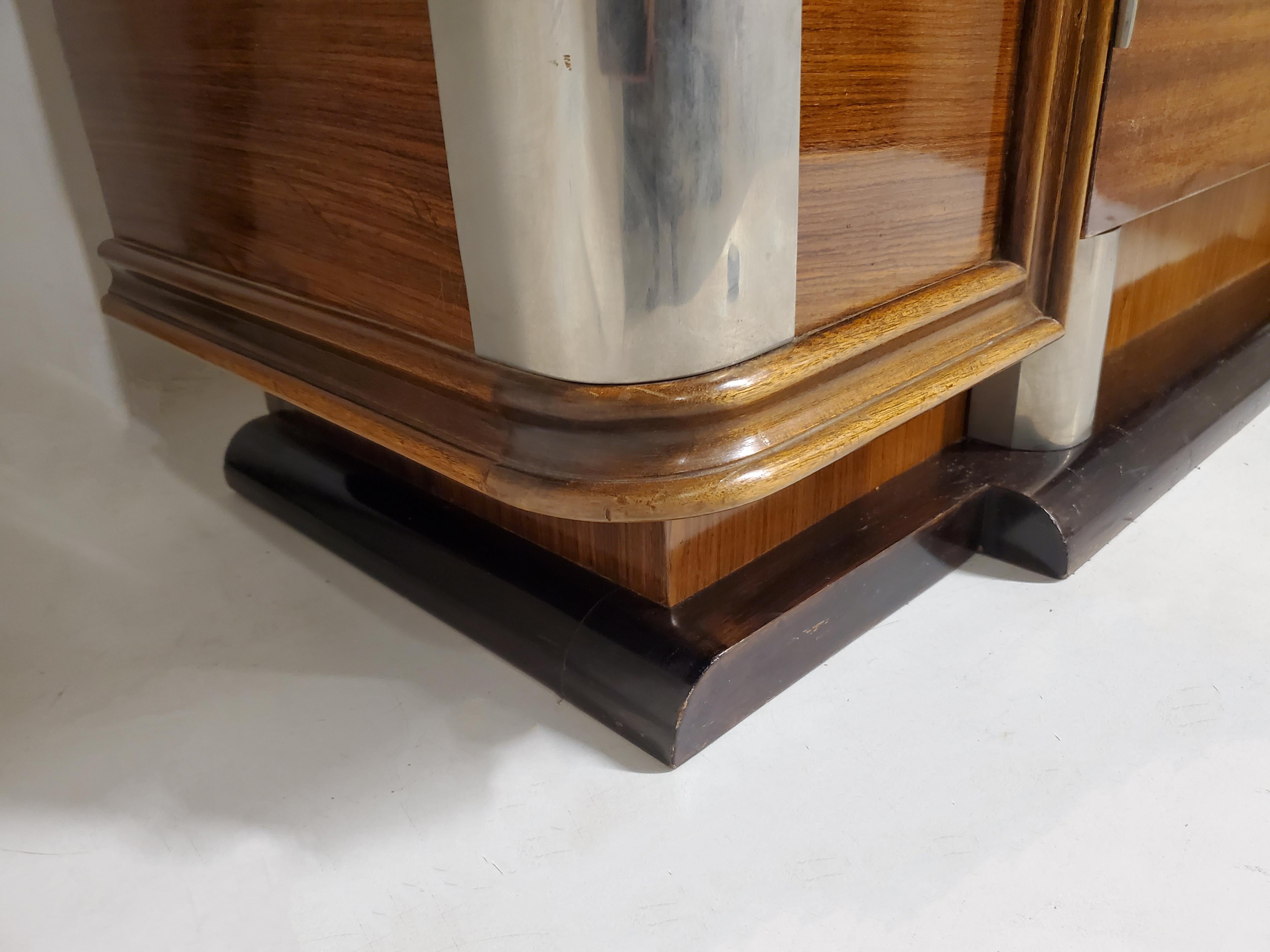 Ribbon stripe mahogany French Art Deco cabinet w/ nickel mounts 9