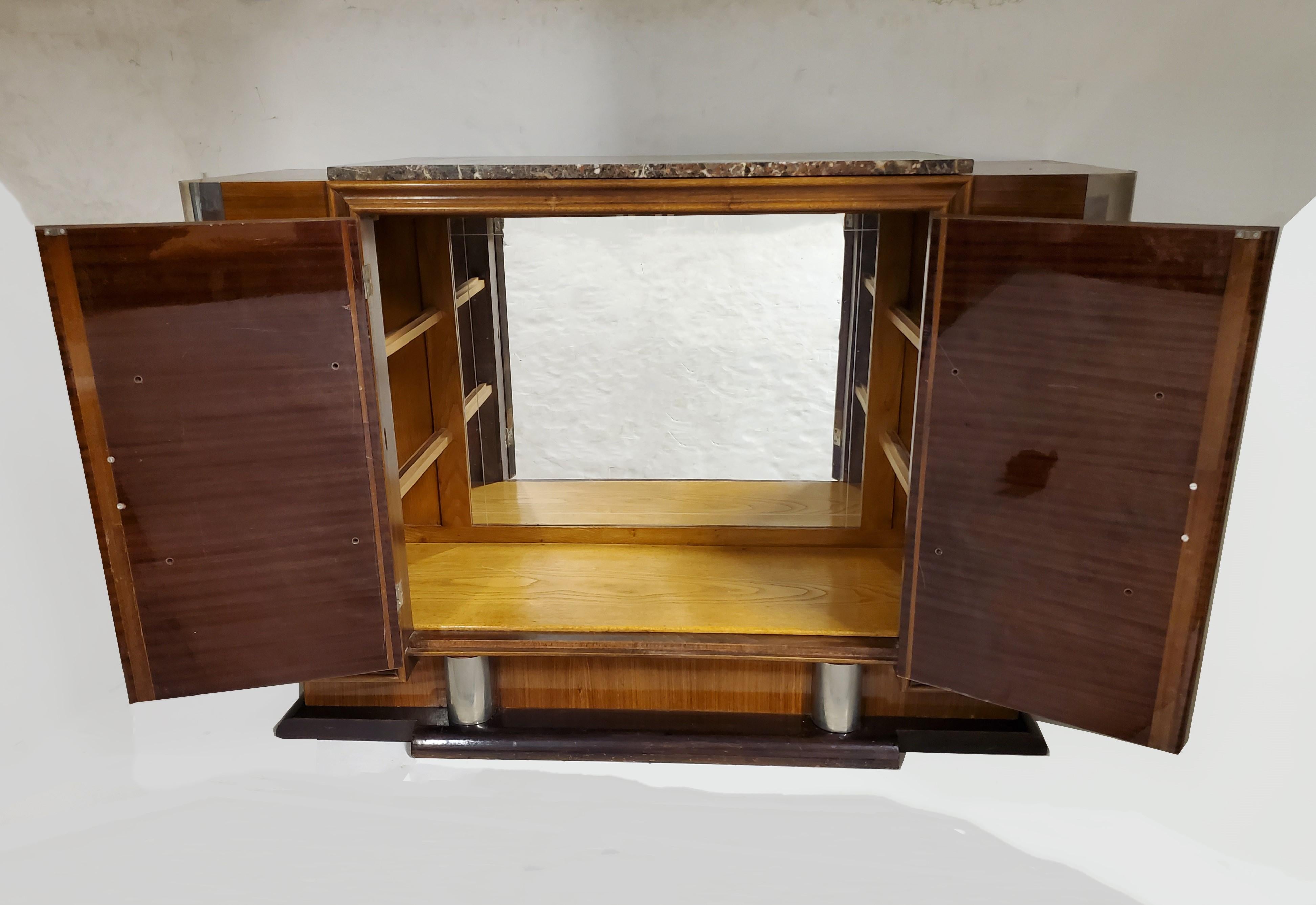Ribbon stripe mahogany French Art Deco cabinet w/ nickel mounts 13