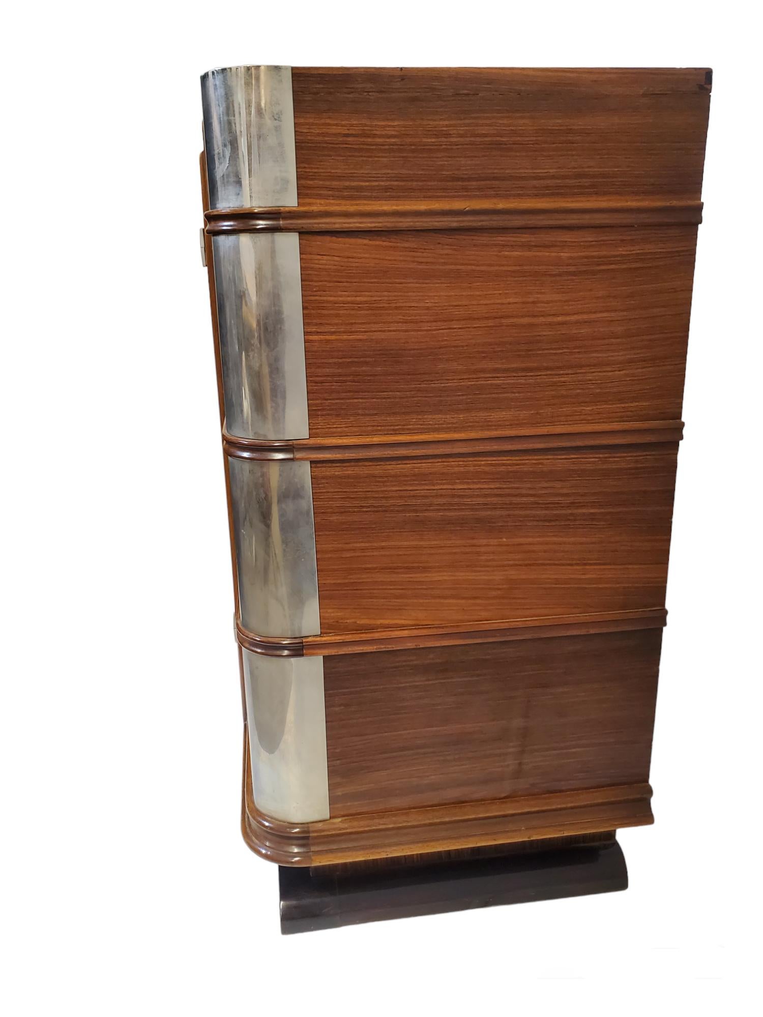 Ribbon stripe mahogany French Art Deco cabinet w/ nickel mounts 2