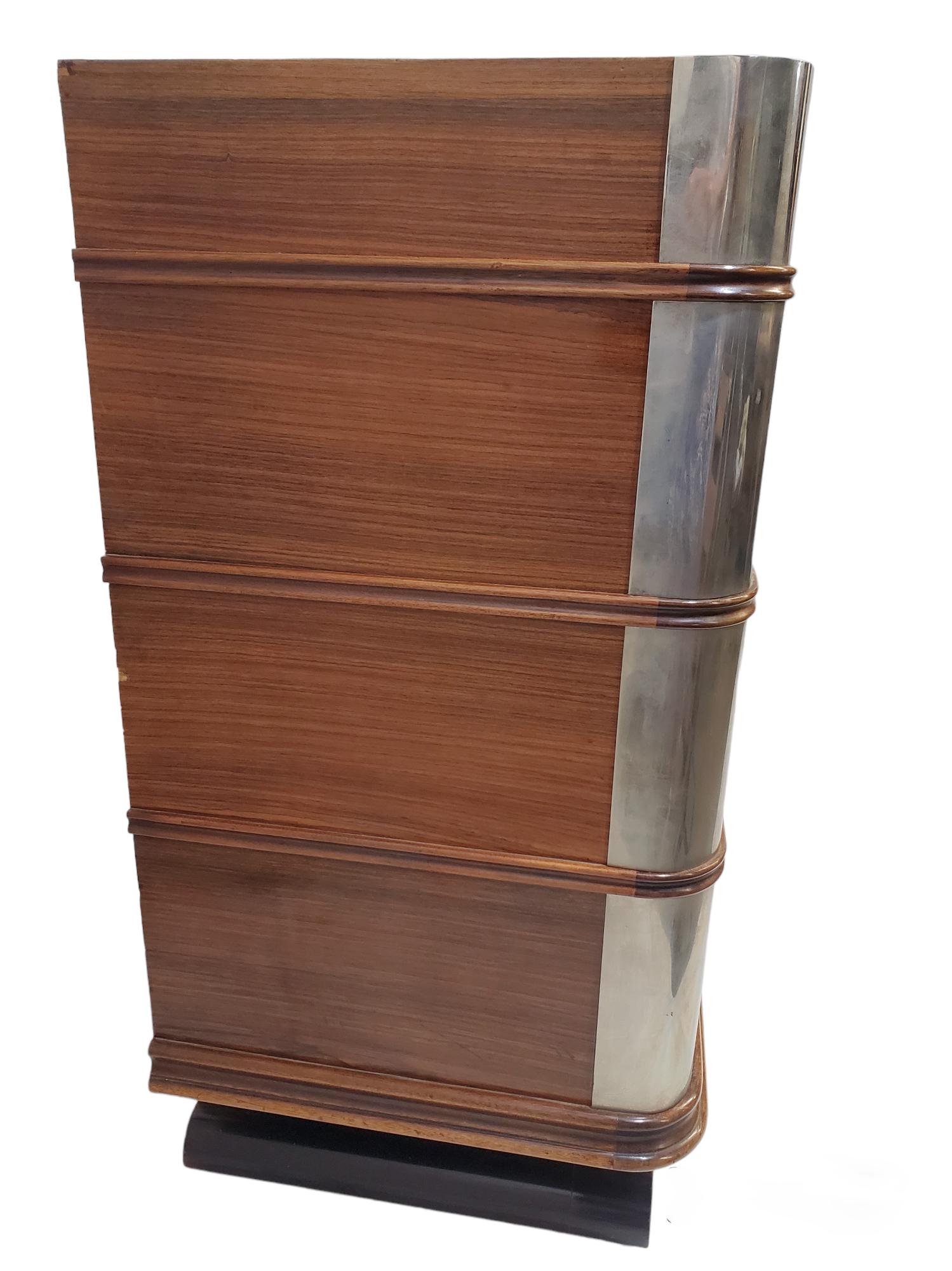 Ribbon stripe mahogany French Art Deco cabinet w/ nickel mounts 3