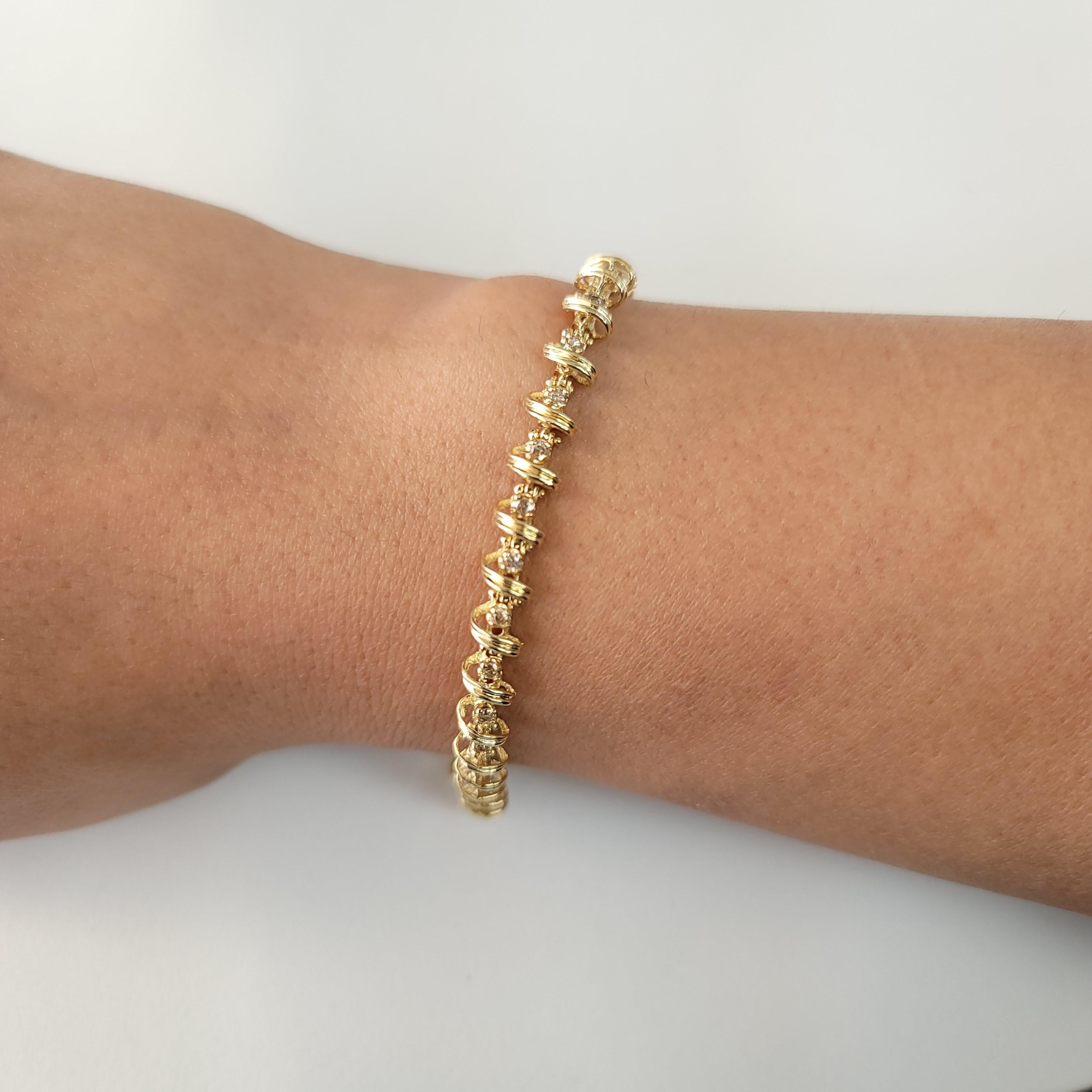 Taglio rotondo Bracciale tennis con diamanti a nastro 1.00cttw in oro giallo 14k in vendita