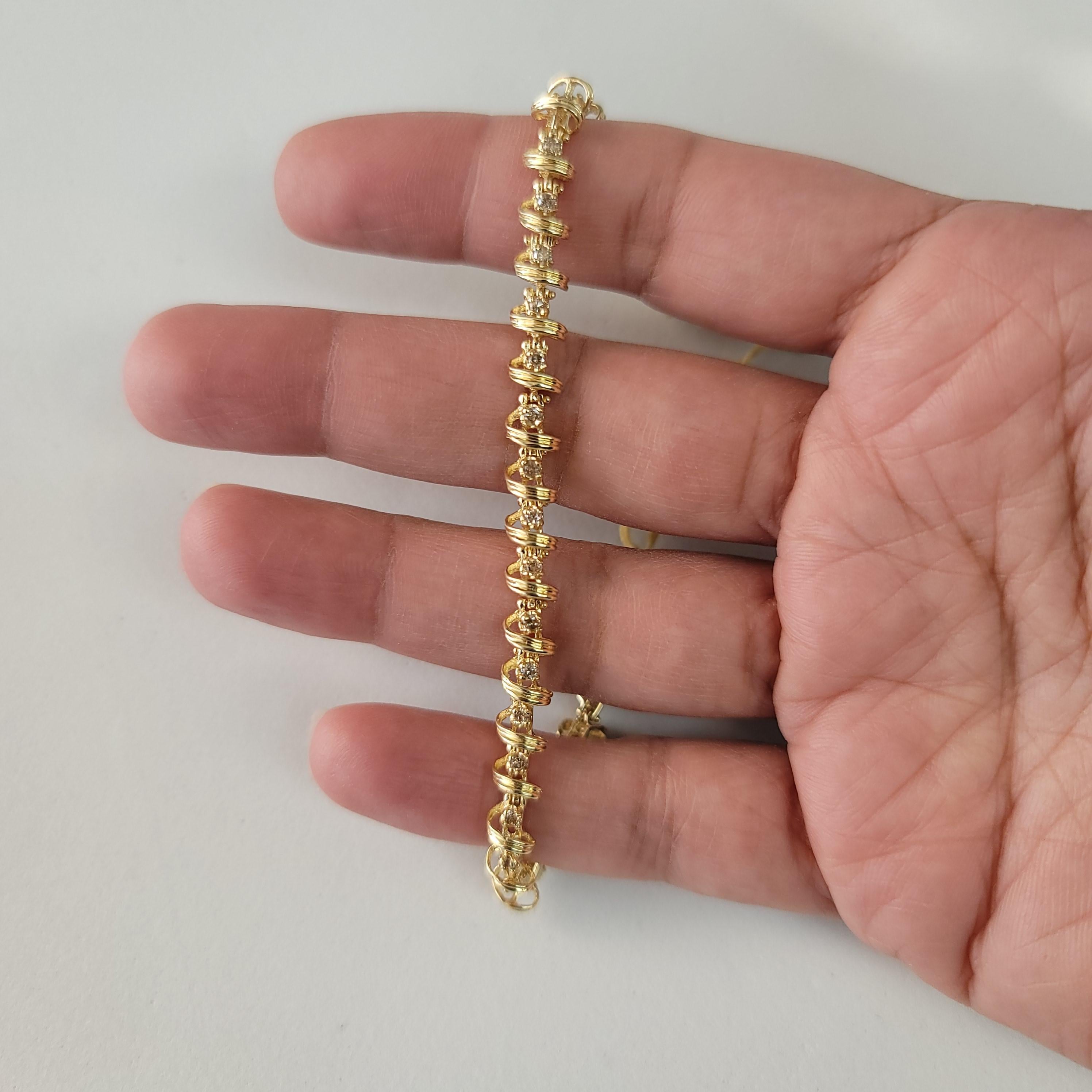 da uomo o donna Bracciale tennis con diamanti a nastro 1.00cttw in oro giallo 14k in vendita