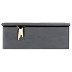 Ribbon Wall-Mounted 1DR Bedside Table, Black Wood-Bronze Hardware by Debra Folz