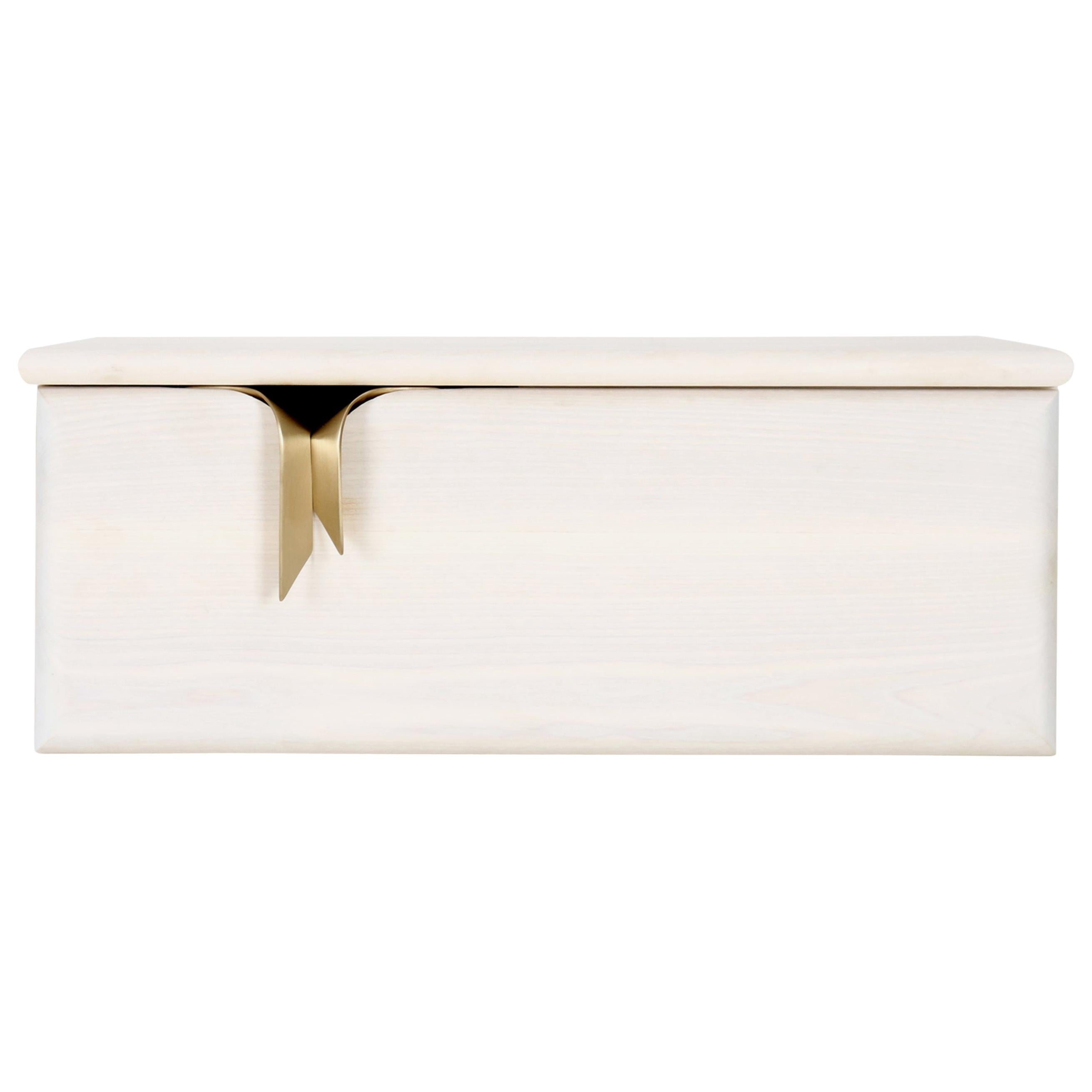 Ribbon Wall Mounted 1DR Bedside Table, Ivory Wood, Bronze Hardware by Debra Folz