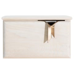 Ribbon Wall Mounted 1DR Bedside Table, Ivory Wood, Bronze Hardware by Debra Folz