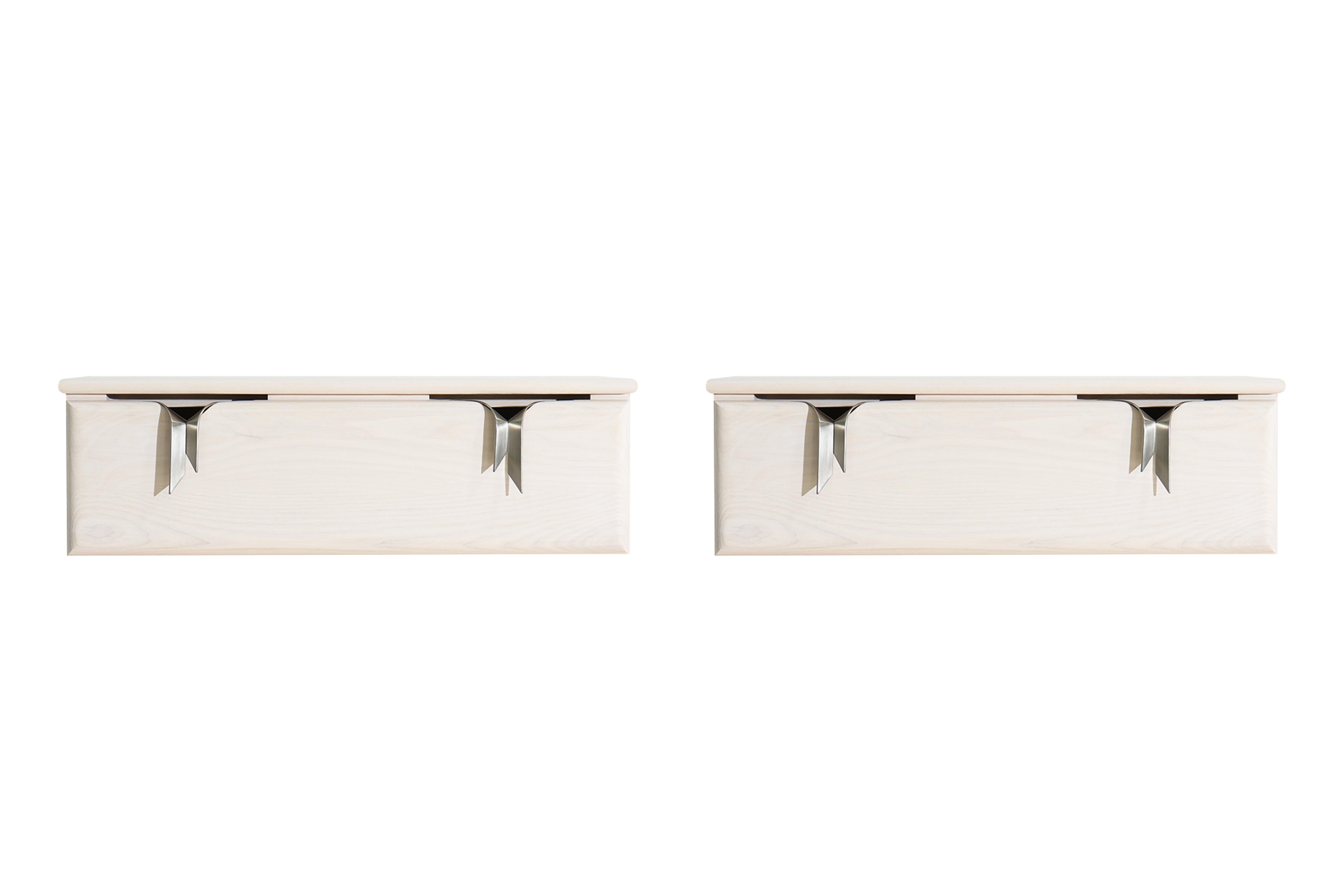 Other Ribbon Wall Mounted Console Drawer, Ivory Wood, Silver Hardware by Debra Folz For Sale
