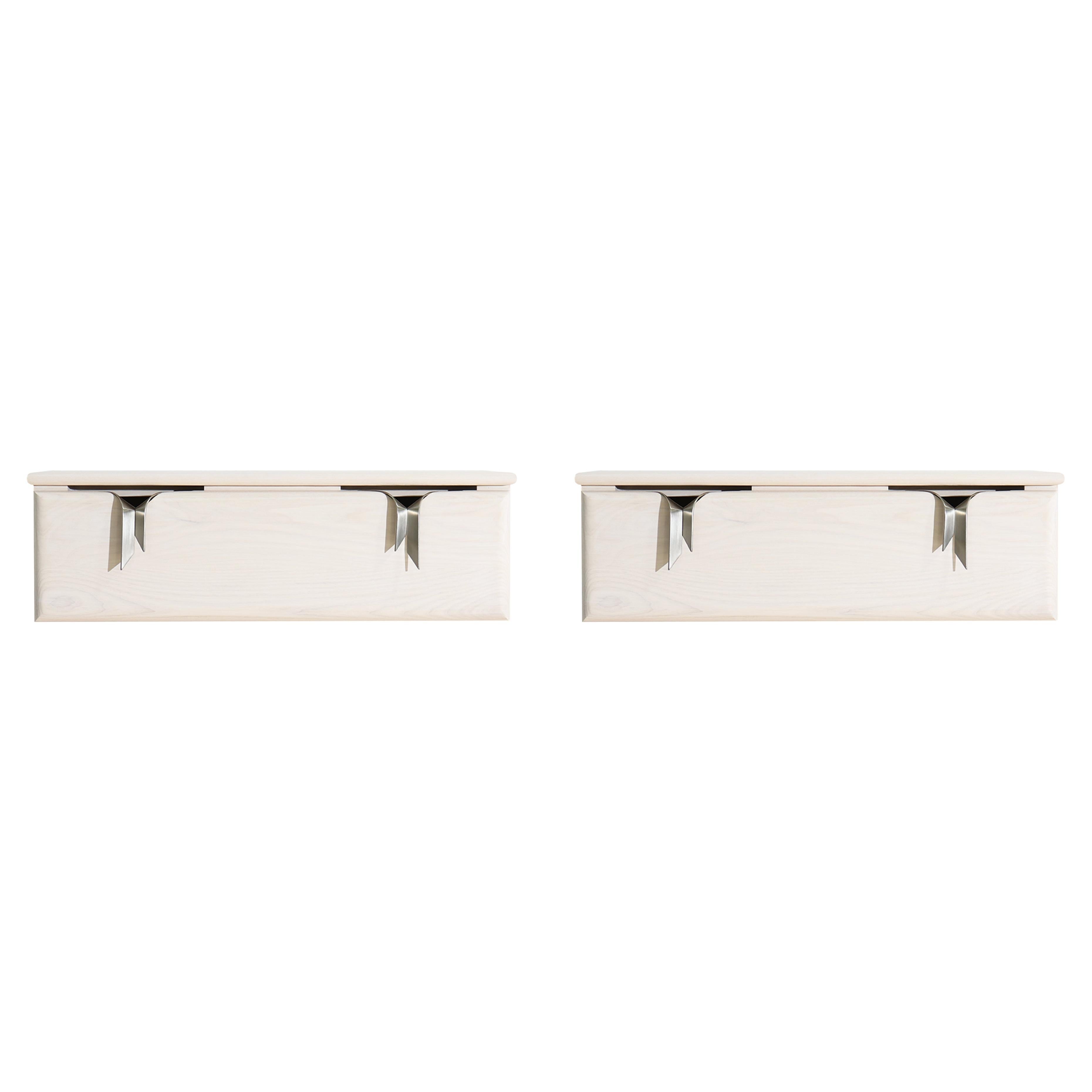 Ribbon Wall Mounted Console Drawer, Ivory Wood, Silver Hardware by Debra Folz
