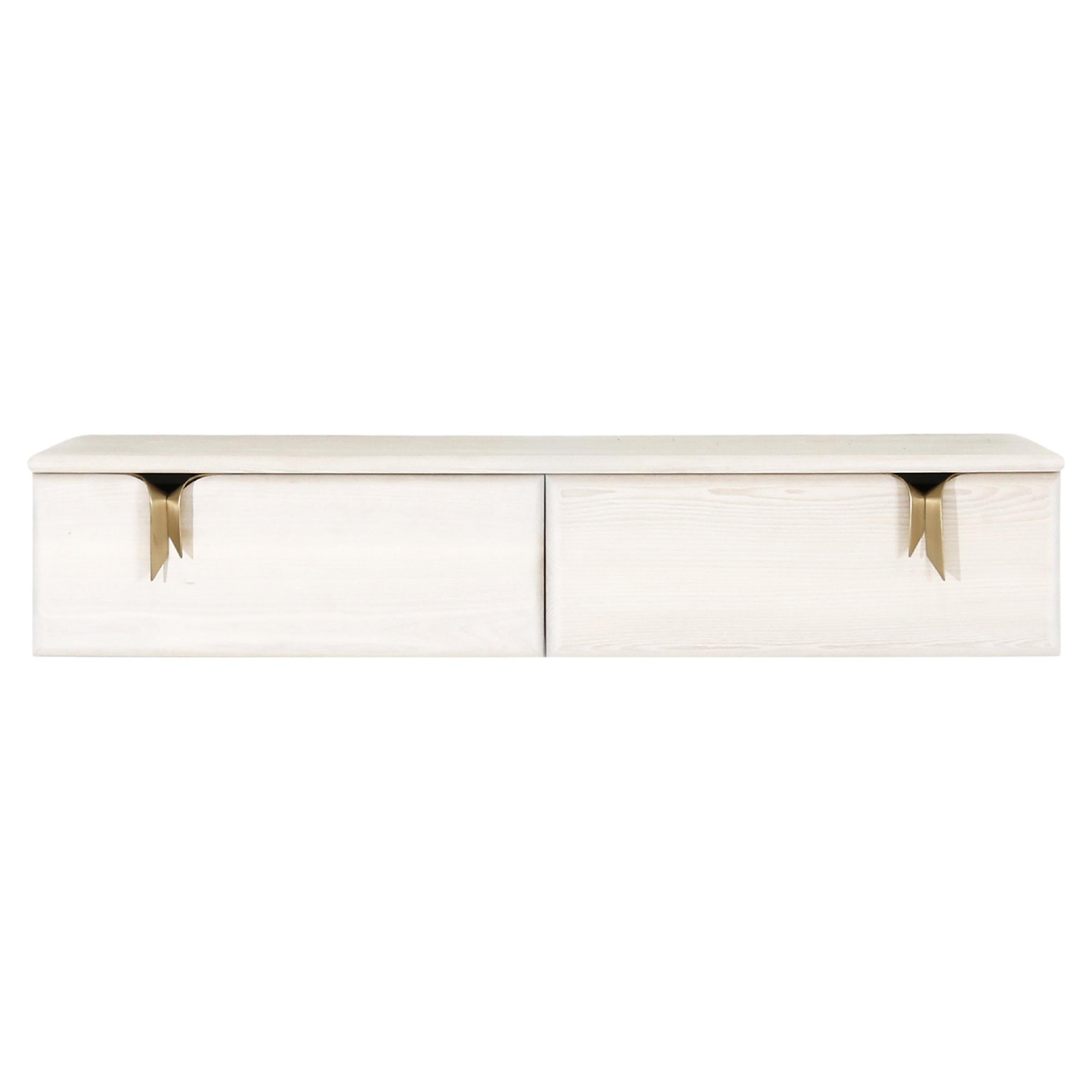 Ribbon Wall Mounted Console, Ivory Wood, Bronze Hardware by Debra Folz For Sale