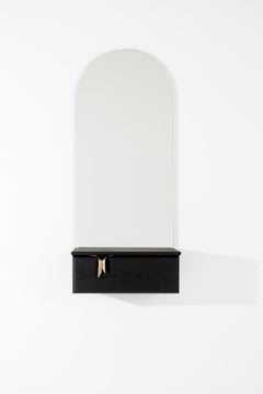 Ribbon Wall-Mounted Console & Mirror, Black Wood, Bronze Hardware by Debra Folz
