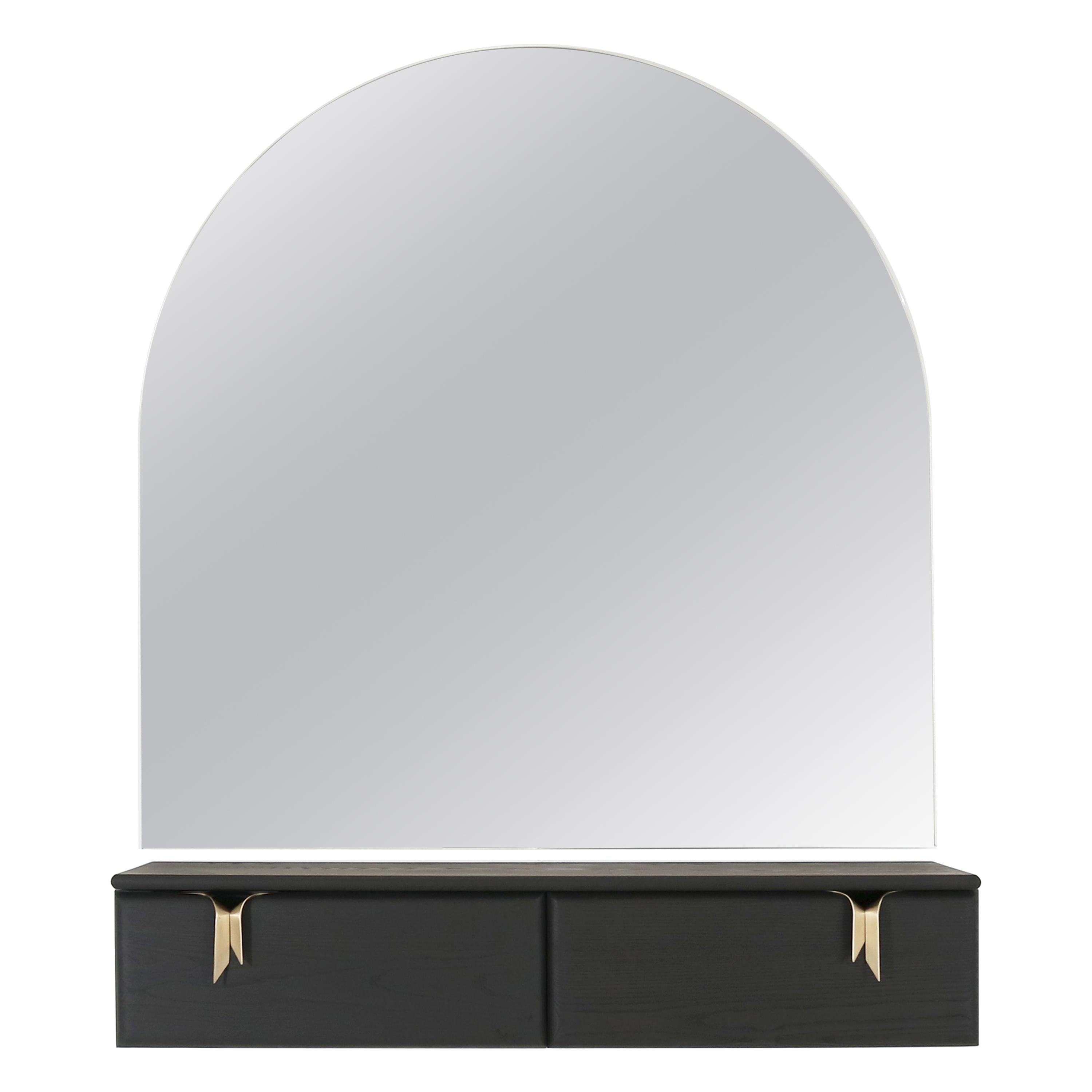 Ribbon Wall Mounted Vanity and Mirror, Black Wood, Bronze Hardware by