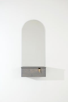 Ribbon Wall Mounted Console and Mirror, Gray Wood, Bronze Hardware by Debra Folz