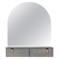 Ribbon Wall Mounted Console and Mirror, Gray Wood, Bronze Hardware by Debra Folz