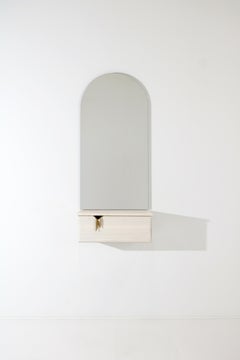 Ribbon Wall Mounted Console & Mirror, Ivory Wood, Bronze Hardware by Debra Folz