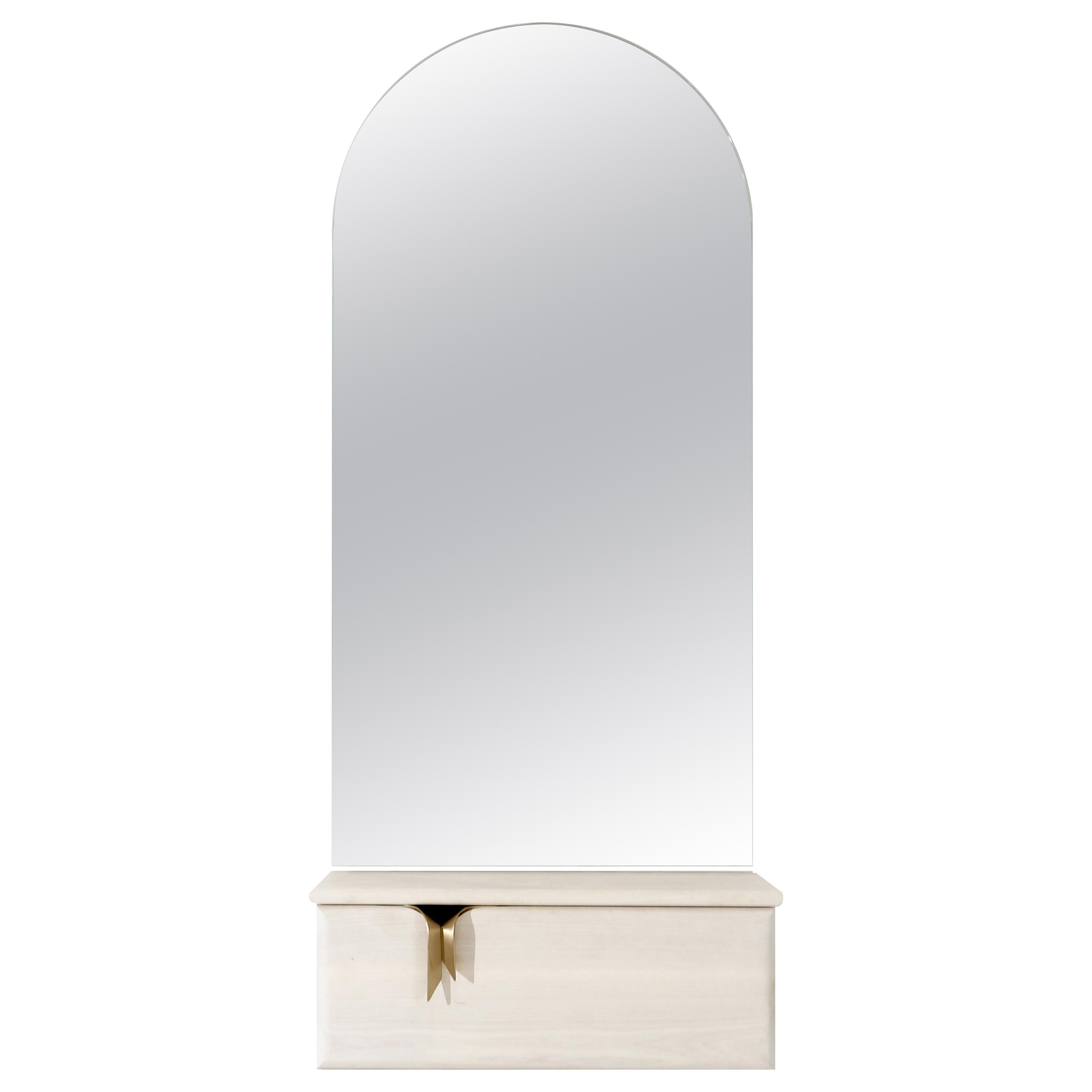 Ribbon Wall Mounted Console & Mirror, Ivory Wood, Bronze Hardware by Debra Folz For Sale