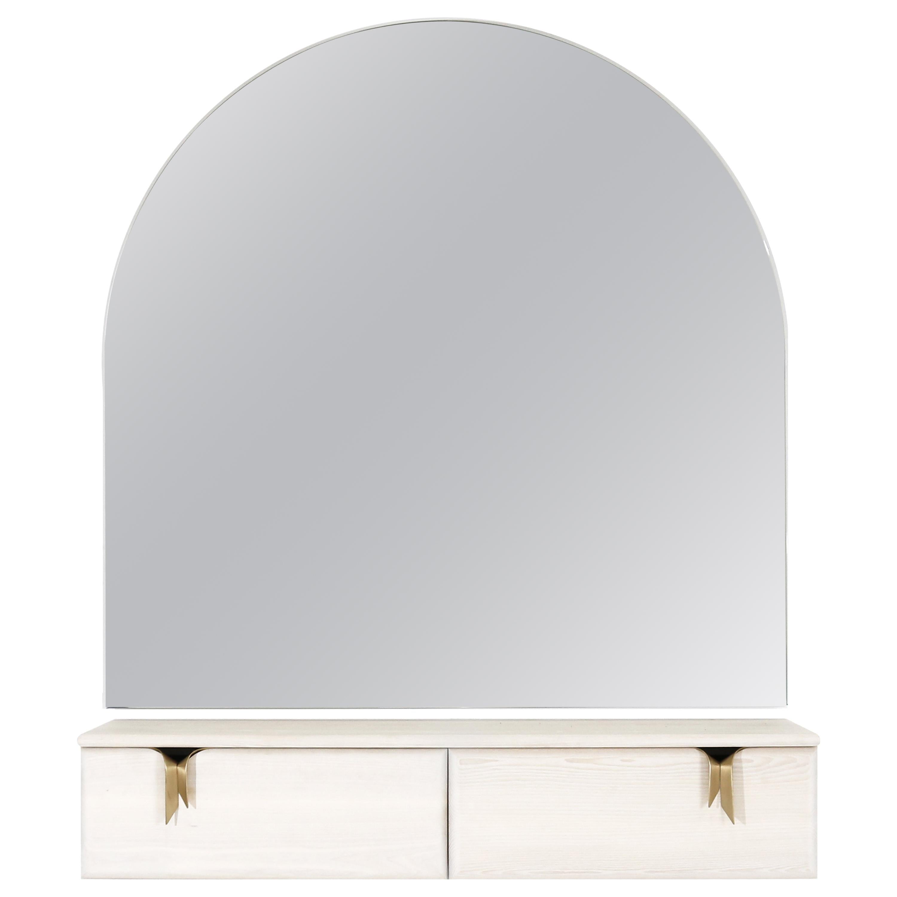 Ribbon Wall Mounted Vanity and Mirror, Ivory Wood, Bronze Hardware by