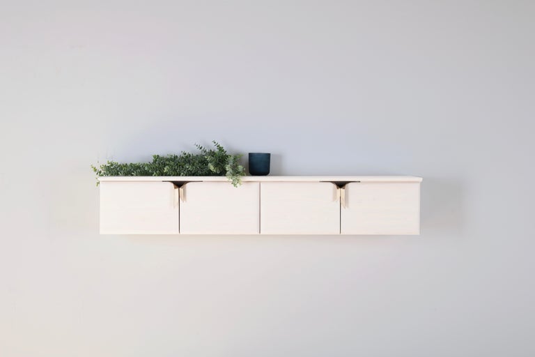 Wall Mounted Console w/ Doors, Ivory Wood and Bronze Ribbon Hardware by Debra Folz For Sale at