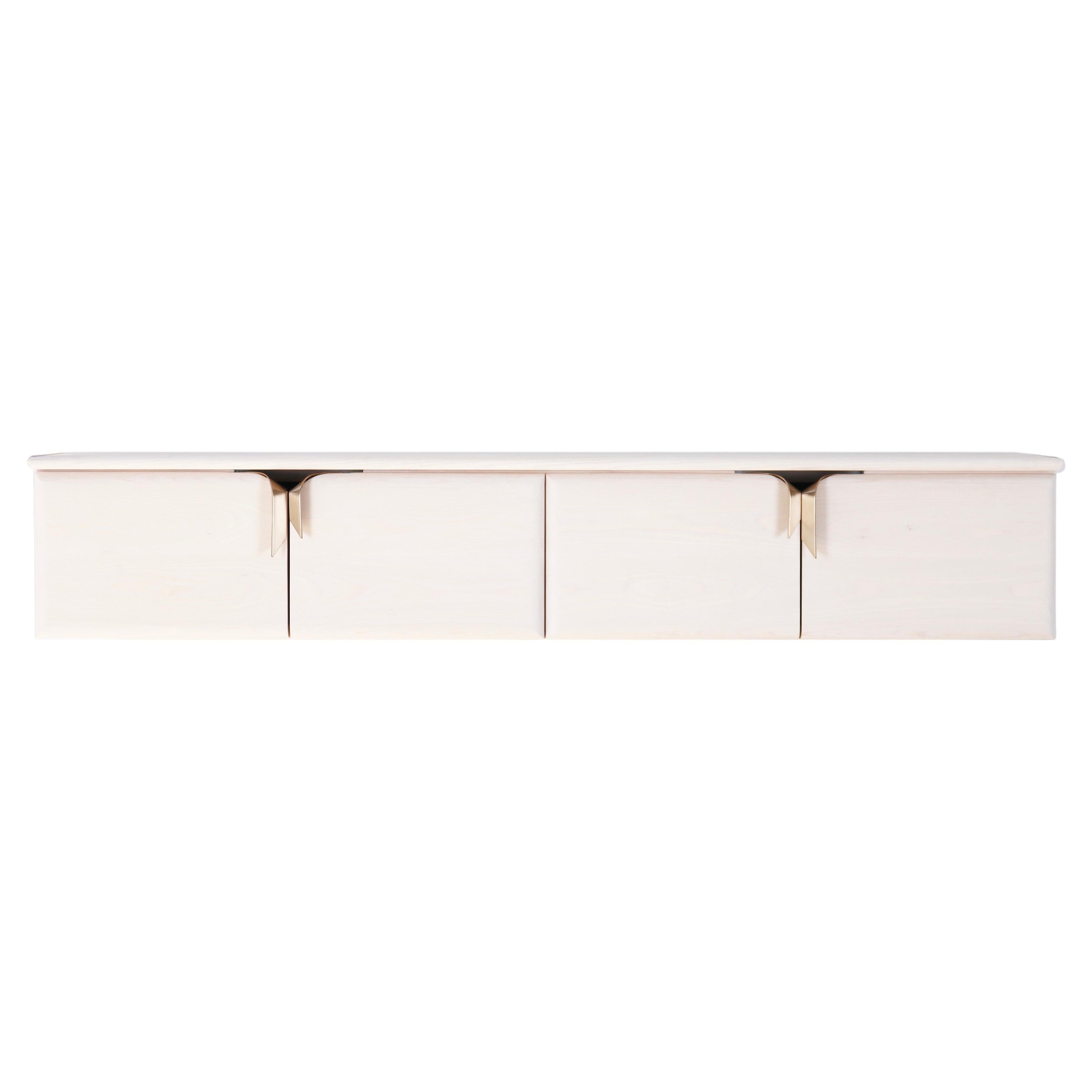 Console murale avec portes, bois ivoire et quincaillerie ruban en bronze par Debra Folz en vente