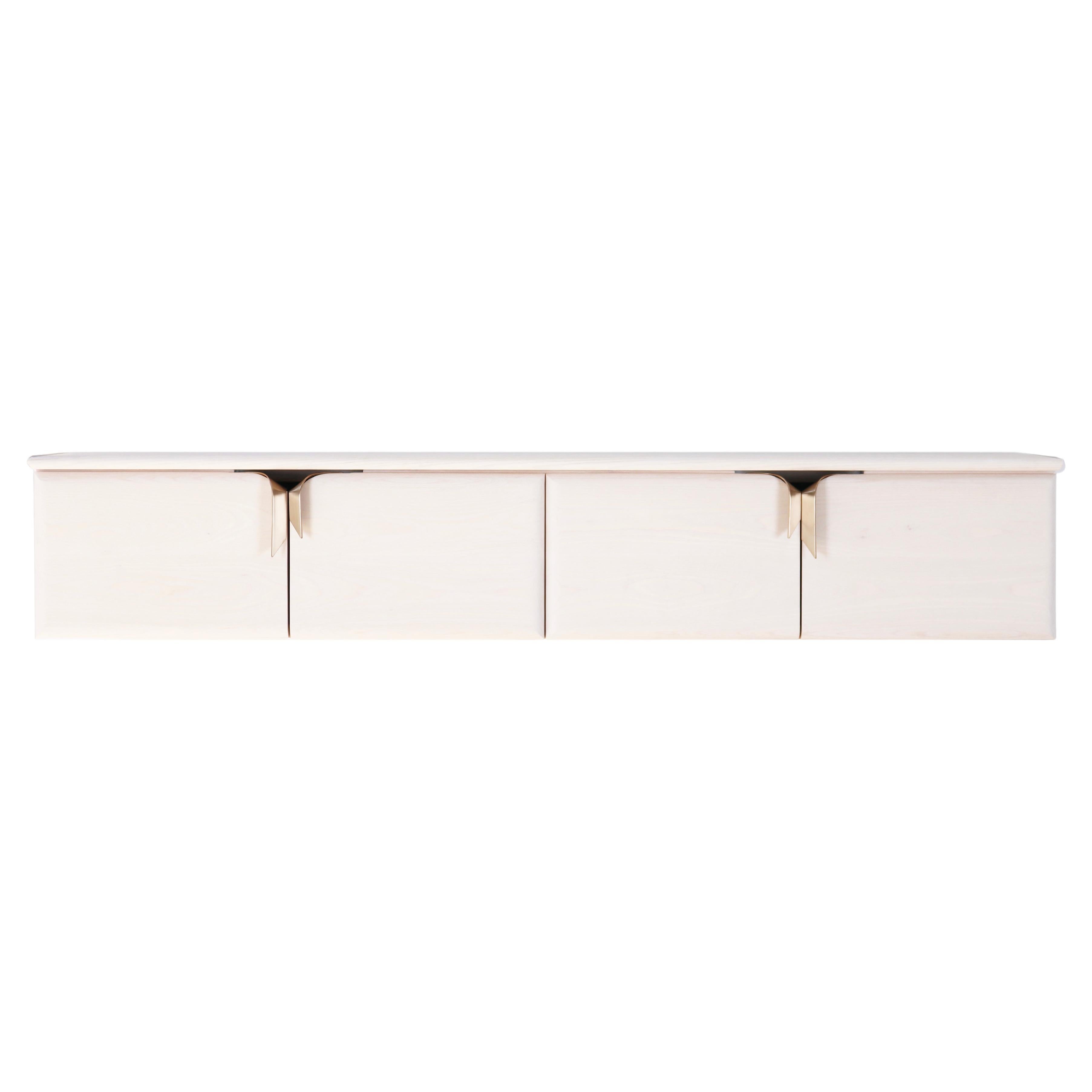 Wall Mounted Console w/ Doors, Ivory Wood & Bronze Ribbon Hardware by Debra Folz