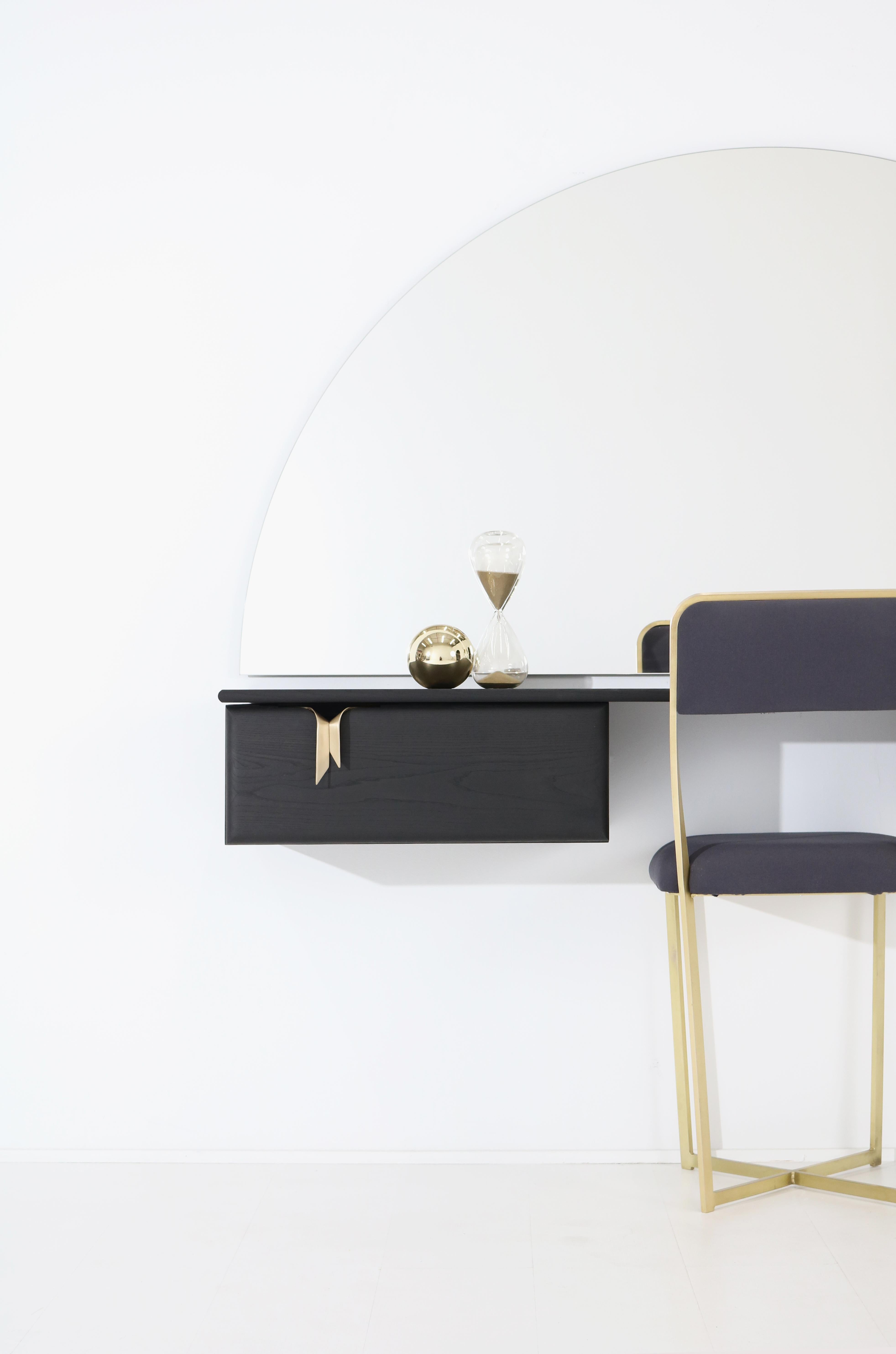 Ribbon Wall Mounted Vanity or Desk, Black Wood, Bronze Hardware by Debra Folz For Sale 1