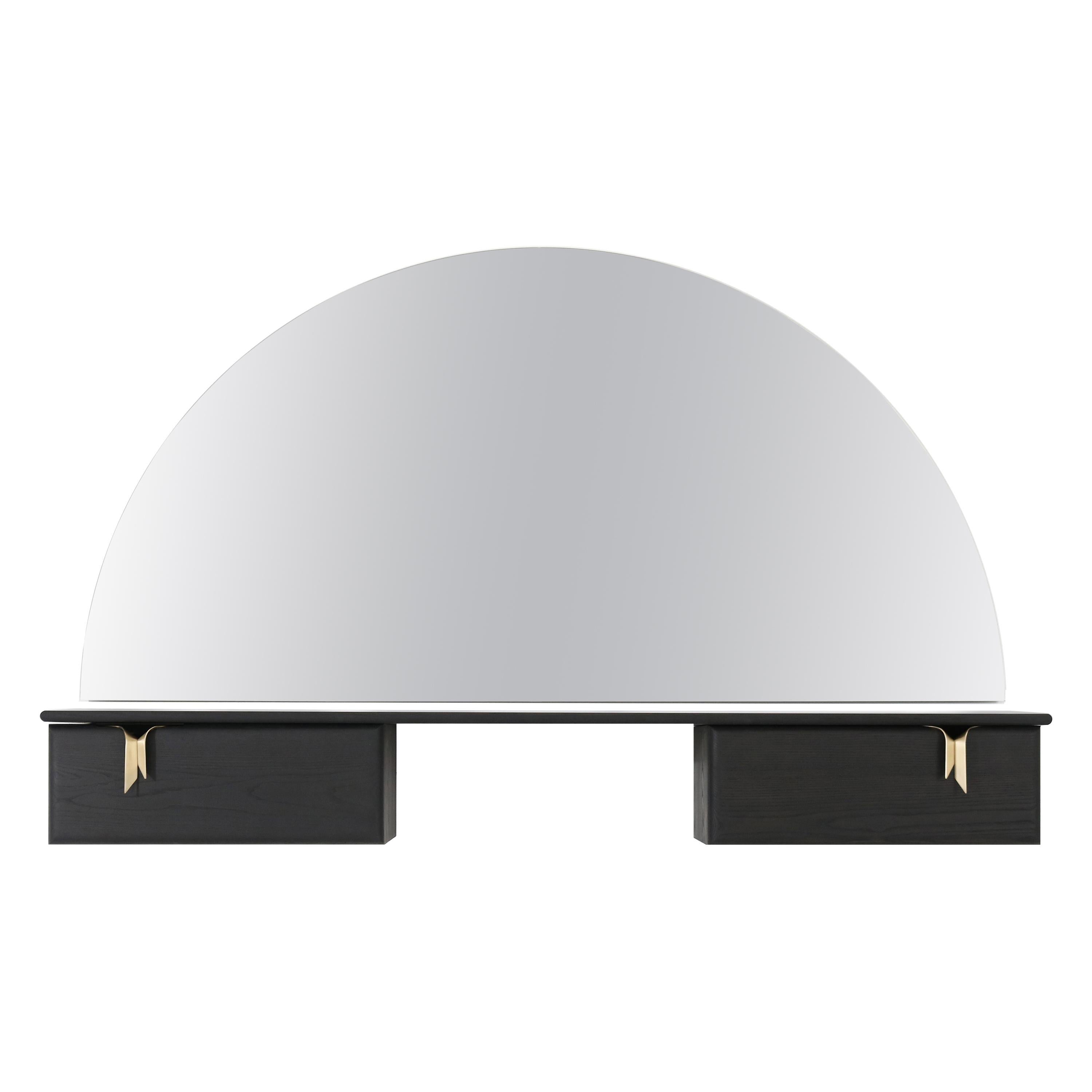 Ribbon Wall Mounted Vanity and Mirror, Black Wood, Bronze Hardware by Debra Folz For Sale at 1stDibs