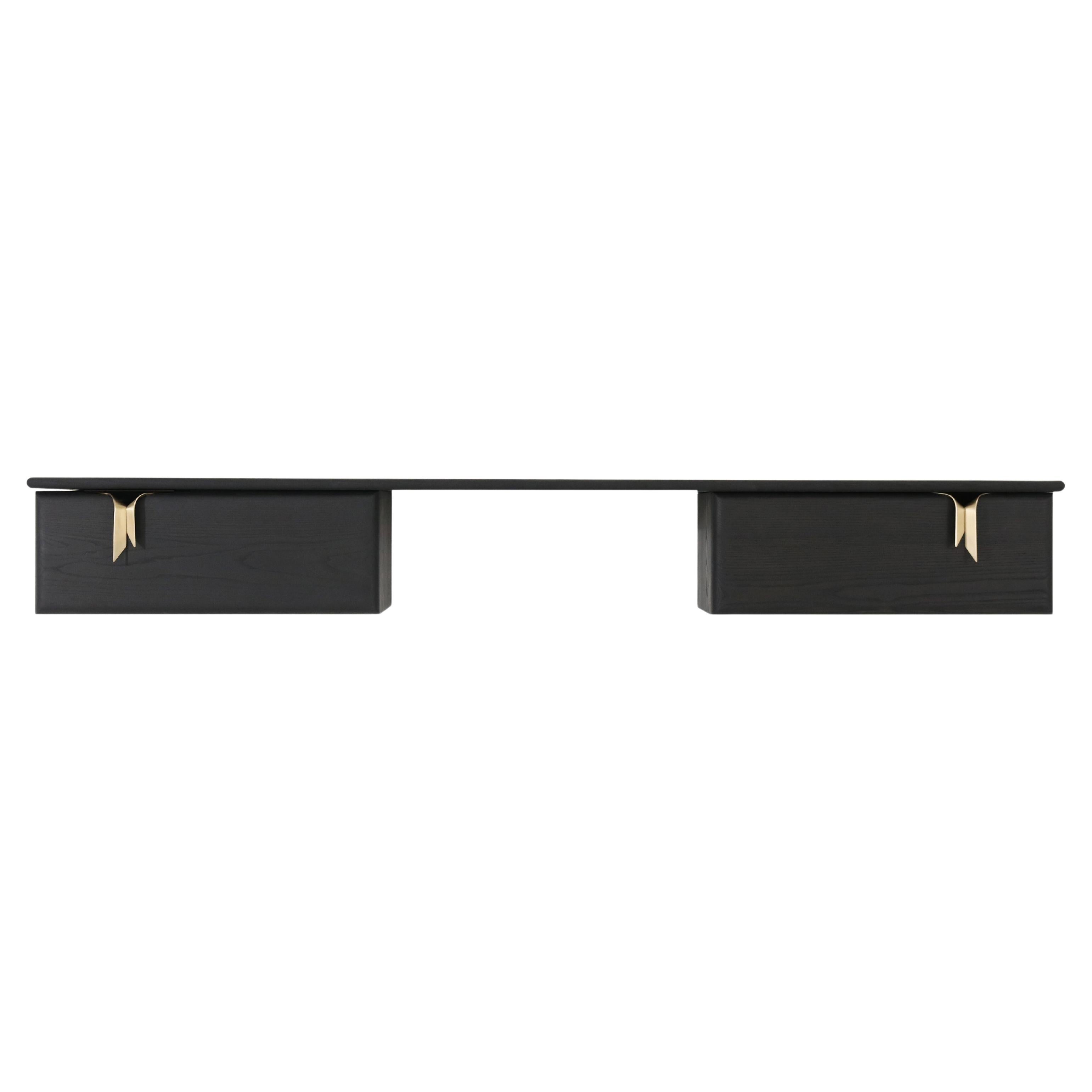 Meuble-lavabo ou bureau mural Ribbon, Wood Wood noir, quincaillerie en bronze par Debra Folz