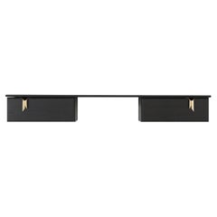 Meuble-lavabo ou bureau mural Ribbon, Wood Wood noir, quincaillerie en bronze par Debra Folz