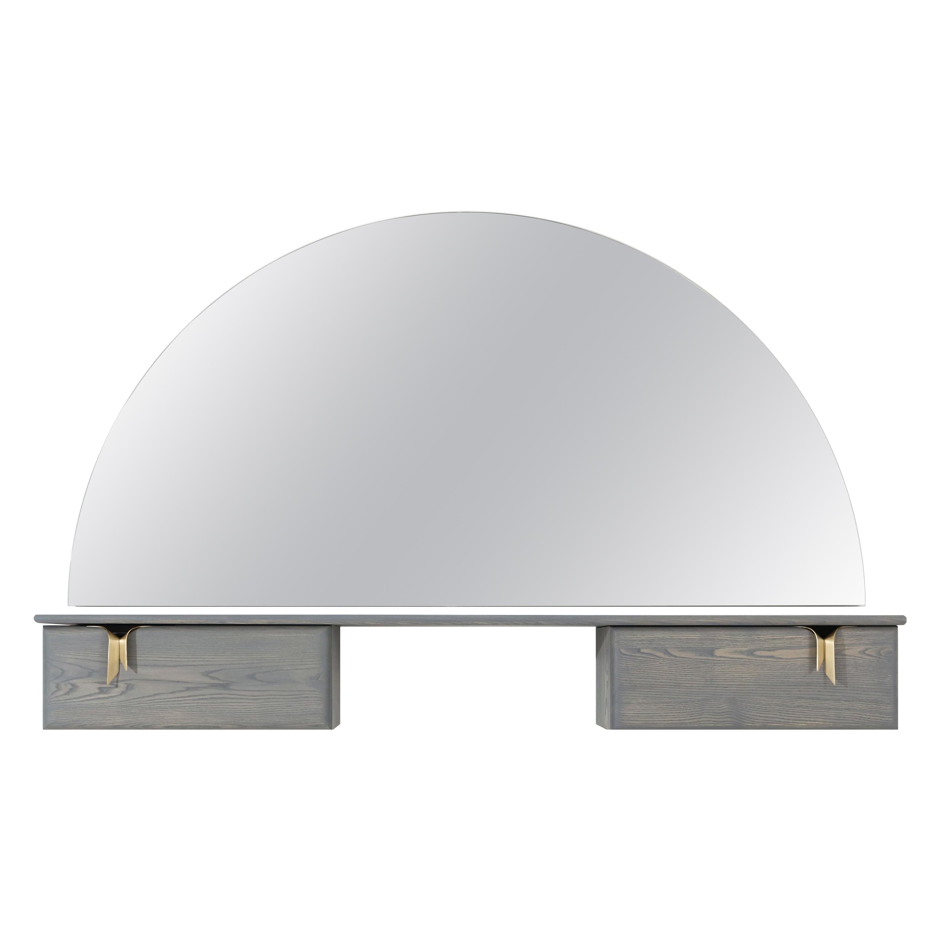 Ribbon Wall Mounted Vanity and Mirror, Ivory Wood, Bronze Hardware by