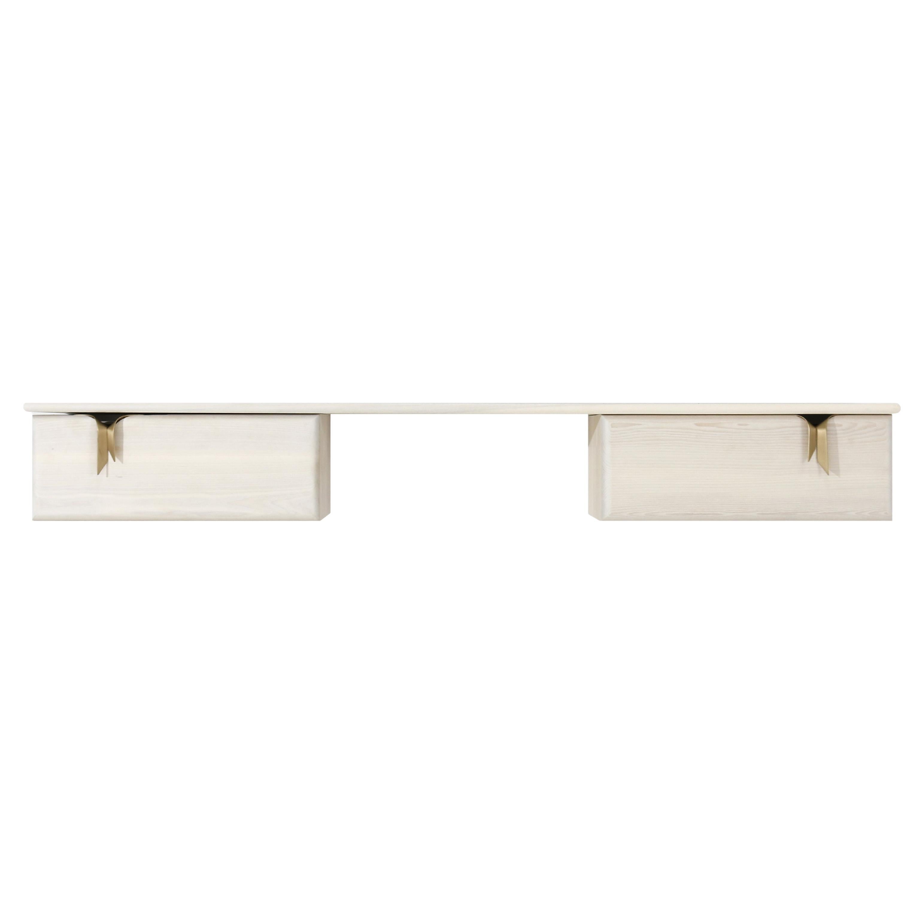 Ribbon Wall Mounted Vanity & Mirror, Ivory Wood, Bronze Hardware by Debra Folz For Sale