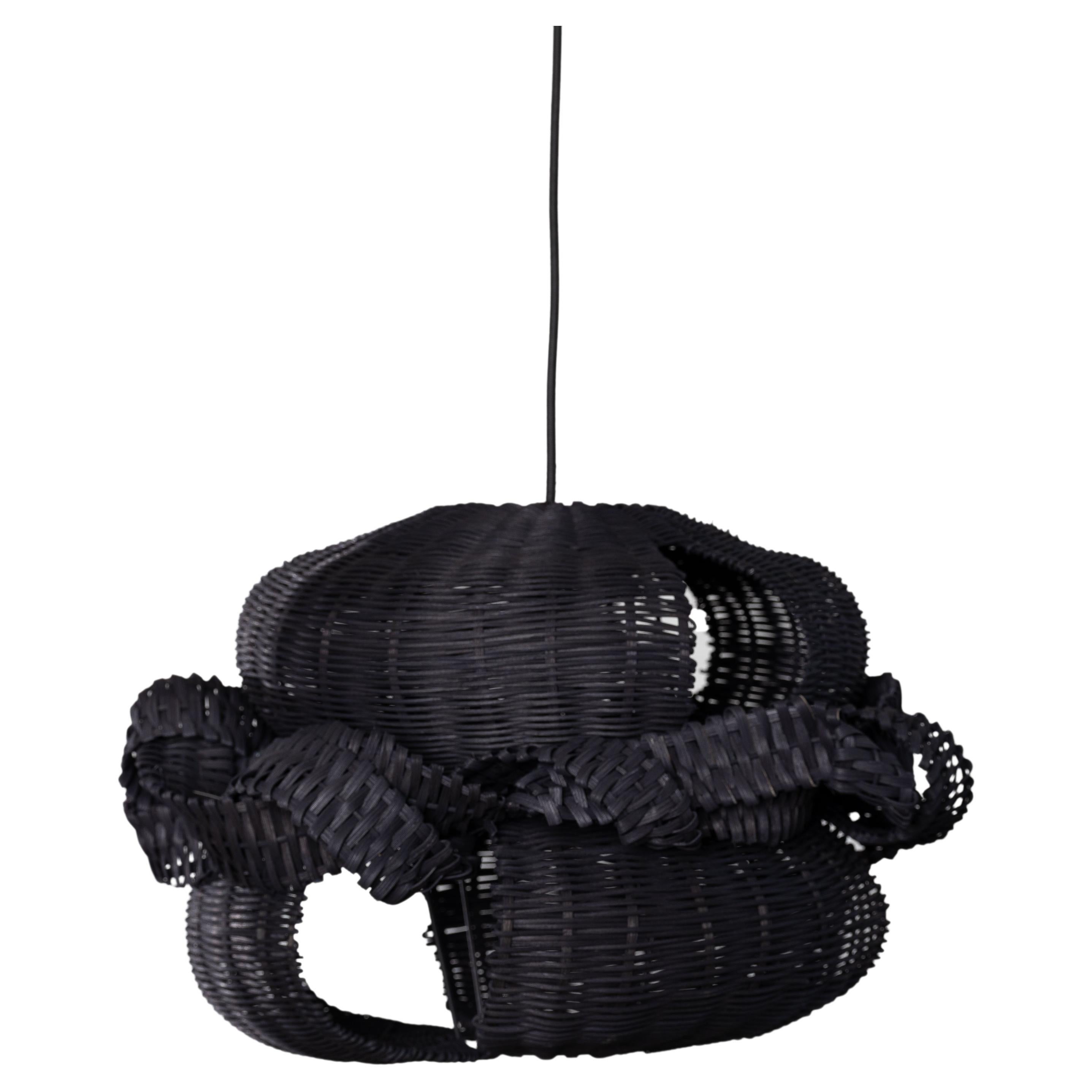 Ribbon Woven Pendant Light in Black Reed For Sale