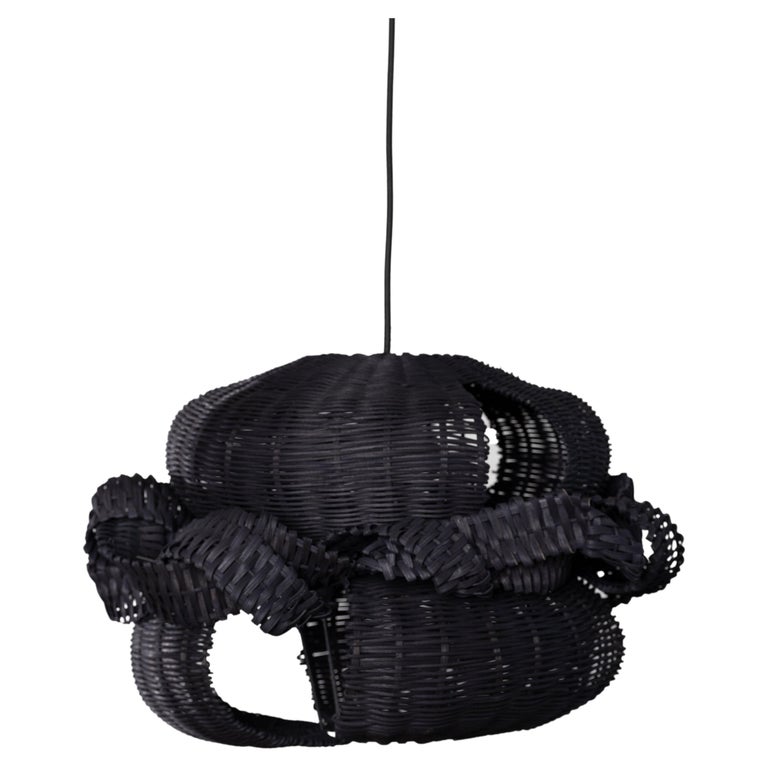Ribbon Woven Pendant Light in Black Reed For Sale at 1stDibs