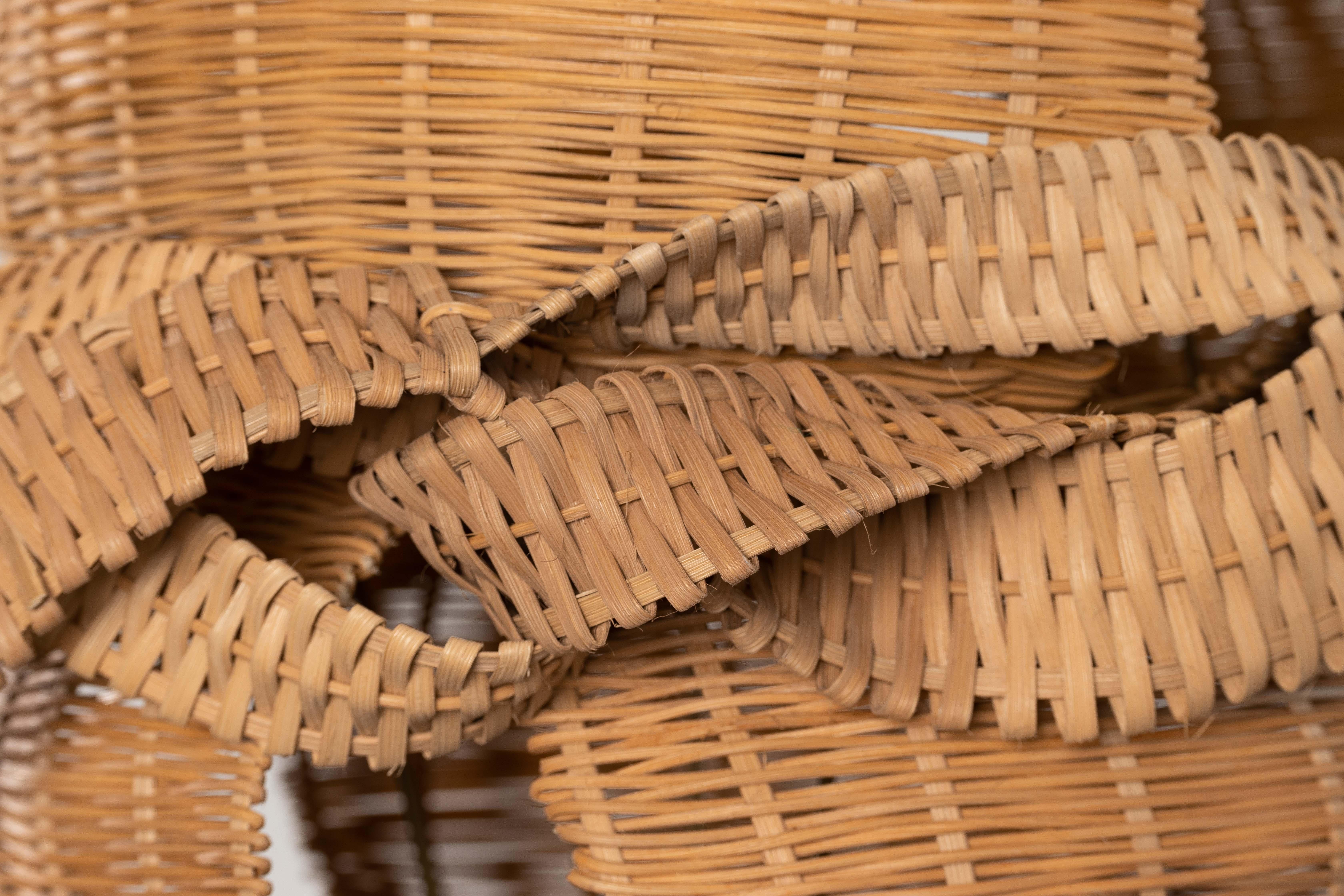 American Ribbon Woven Pendant Light in Natural Reed For Sale