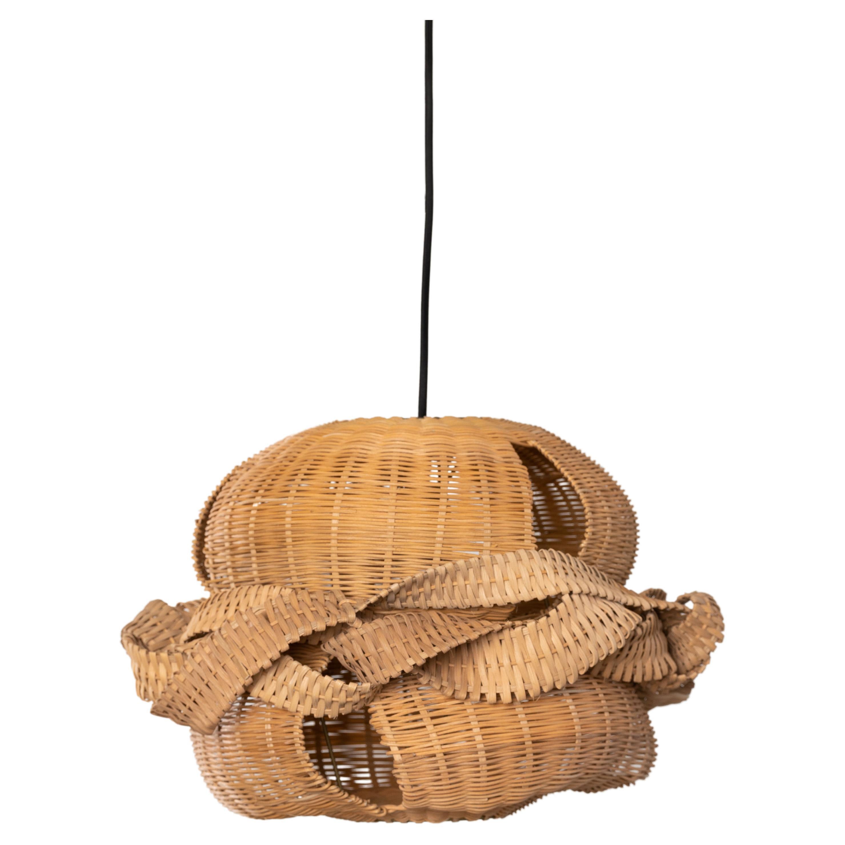 Ribbon Woven Pendant Light in Natural Reed For Sale
