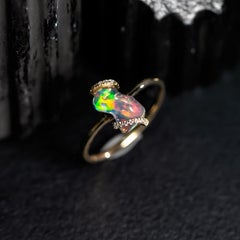 Ribbon Wrap Fire Opal Diamond Engagement Wedding Ring 14K Yellow Gold