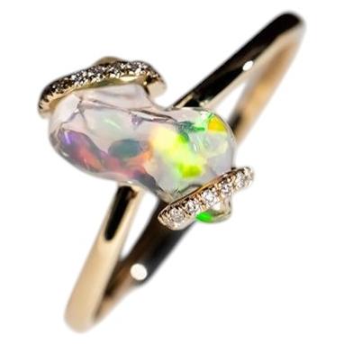 Ribbon Wrap Fire Opal Diamond Engagement Wedding Ring 14K Yellow Gold For Sale