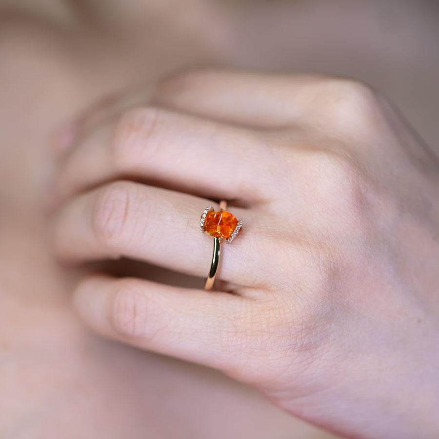 Ribbon Wrap Fire Opal Diamond Engagement Wedding Ring 18K Yellow Gold (Arts and Crafts) im Angebot