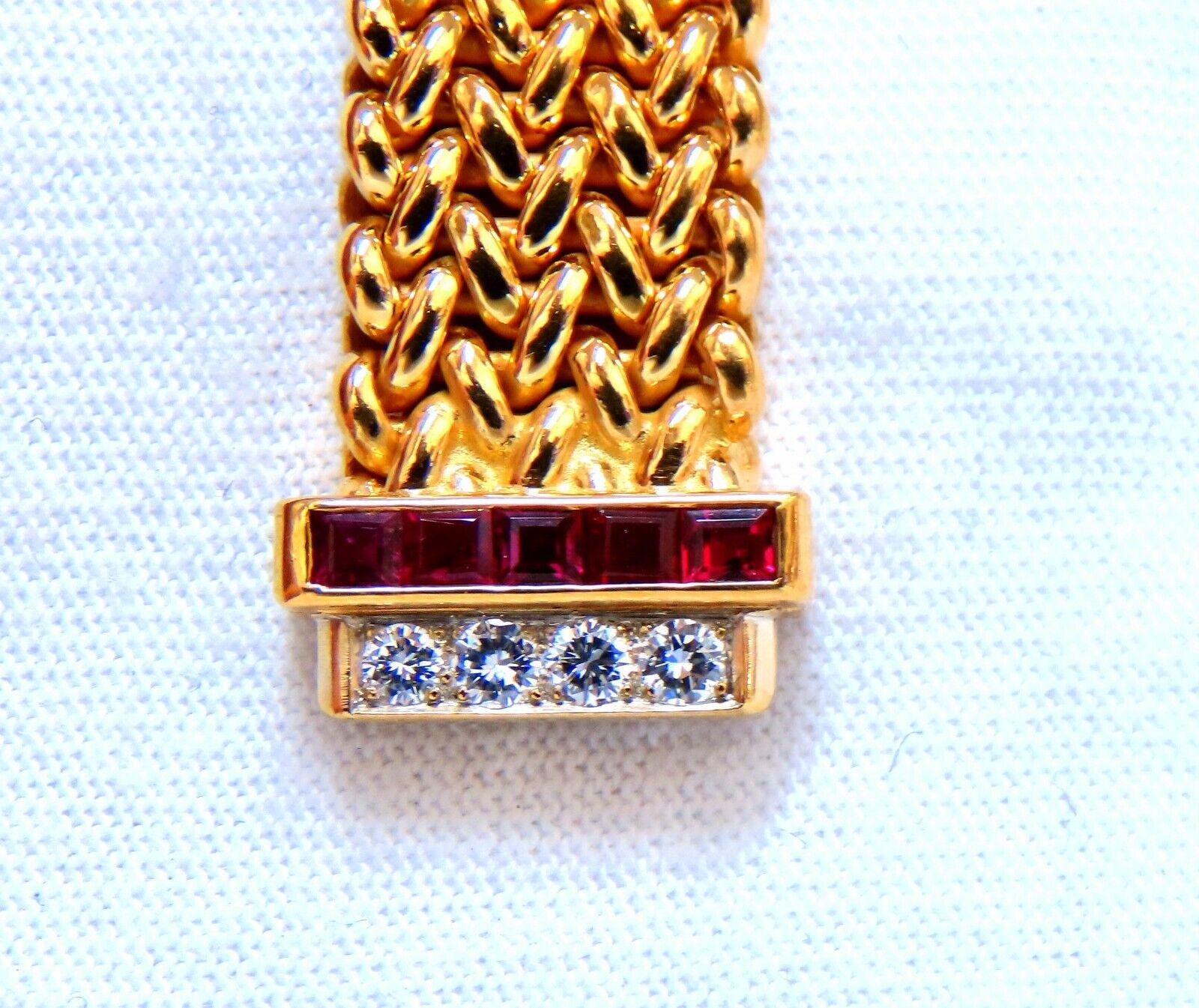Cable Tight Ribbon Flat

.50ct Natural Emerald cut Ruby necklace.

.50ct. Natural Round diamonds.

G-color Vs-2 clarity.

Baguette & full cuts, Classic blood red Rubies

14kt. Yellow gold

105 grams 

$24,000 appraisal will accompany

15 inches =
