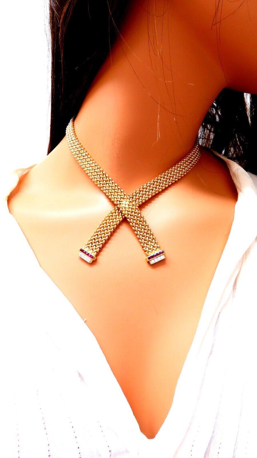 Schleifenband Wickel Schwere Kette mit acht Kabeln Glieder Rubin Diamant Halskette 14k 105 Gramm im Angebot 3