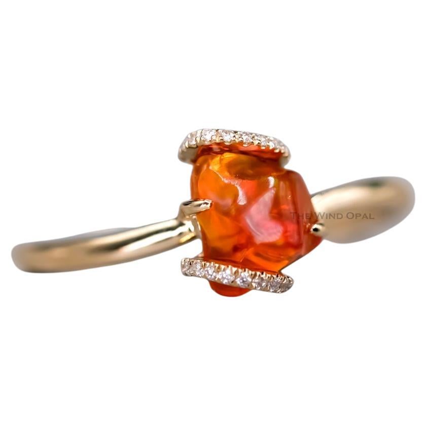 Ribbon Wrap Mexican Fire Opal Diamond Engagement Ring For Sale