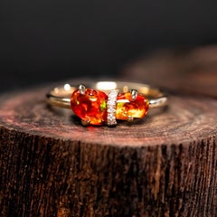 Ribbon Wrapped Fire Opal Diamond Engagement Ring 14K Yellow Gold