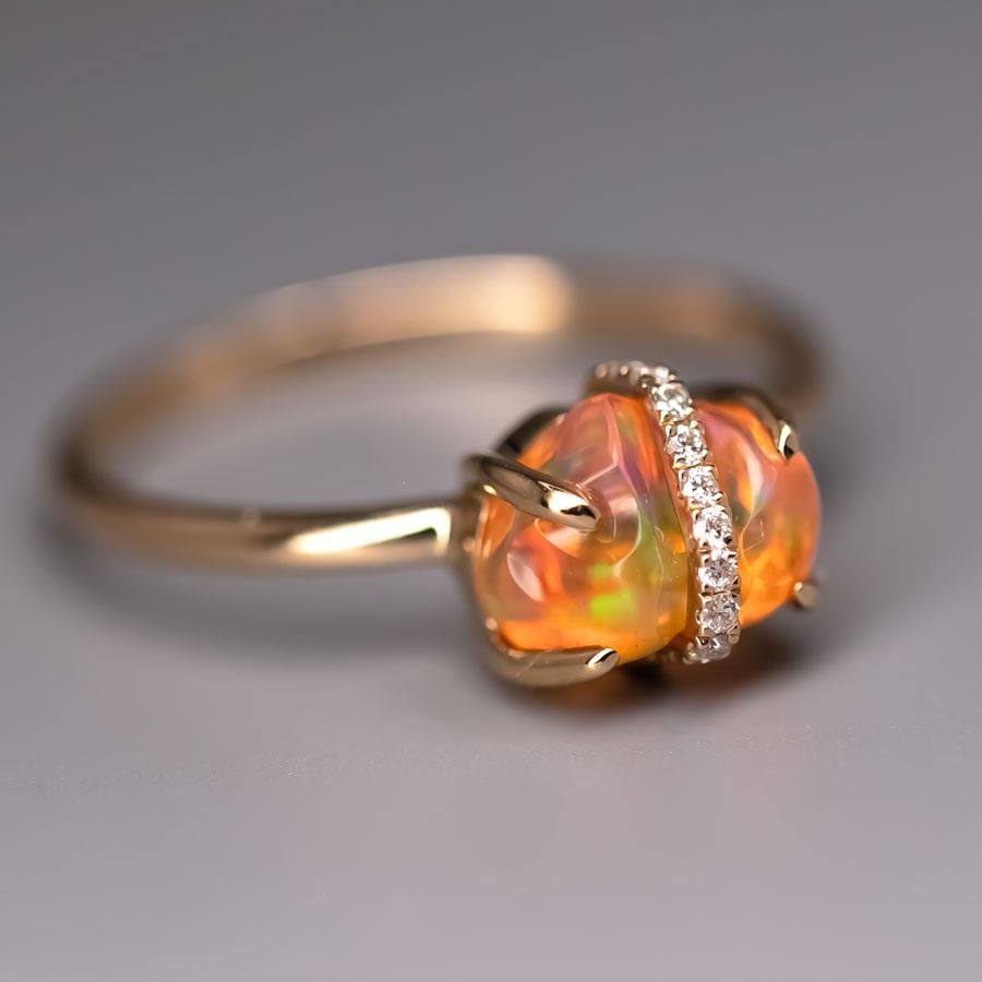Band gewickelt Feuer Opal Diamant Verlobungsring 18K Gelbgold im Zustand „Neu“ im Angebot in Suwanee, GA
