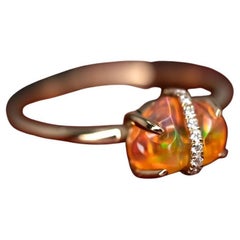 Band gewickelt Feuer Opal Diamant Verlobungsring 18K Gelbgold