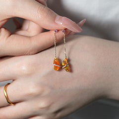 Ribbon Wrapped Mexican Fire Opal Diamond Drop Earrings 14K Yellow Gold